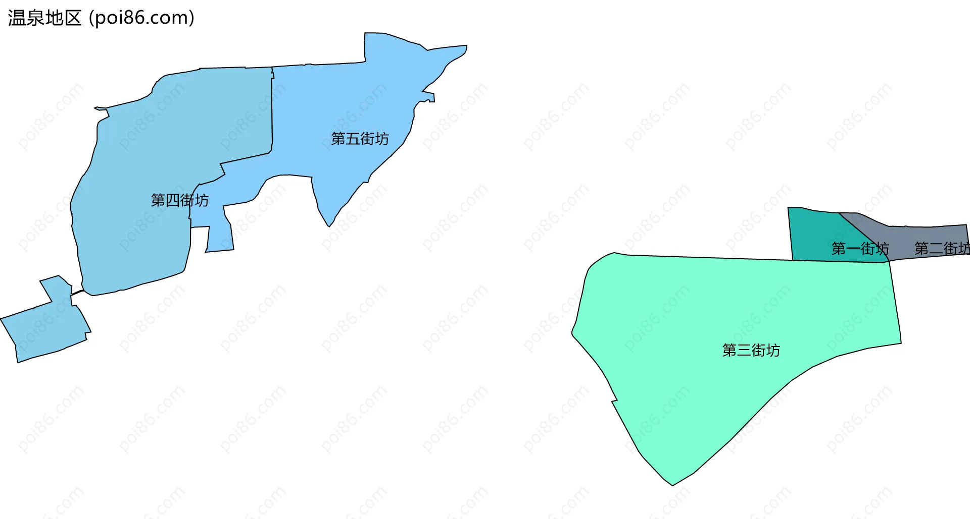 温泉地区边界地图(五级行政区划)