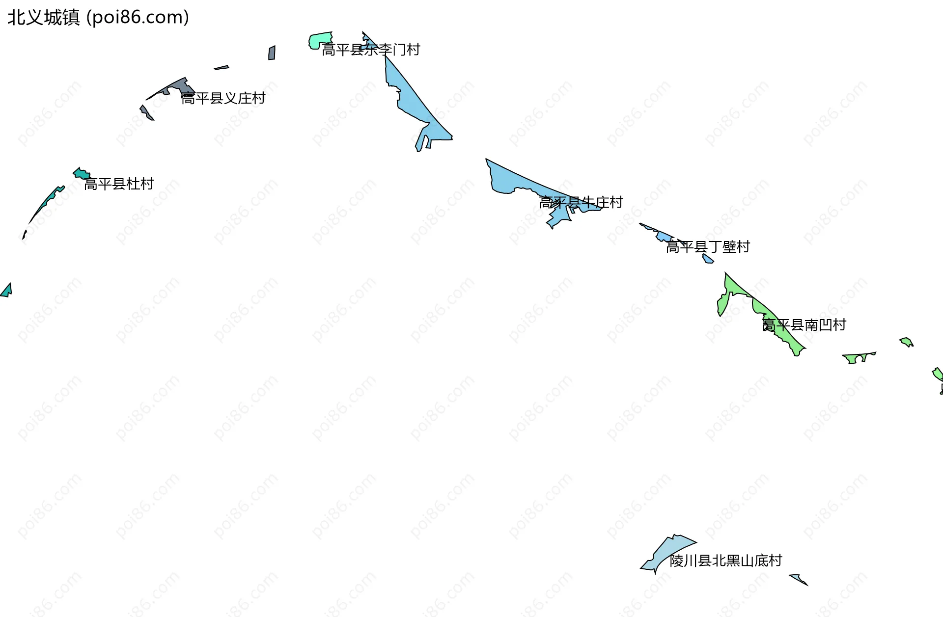 北义城镇边界地图(五级行政区划)