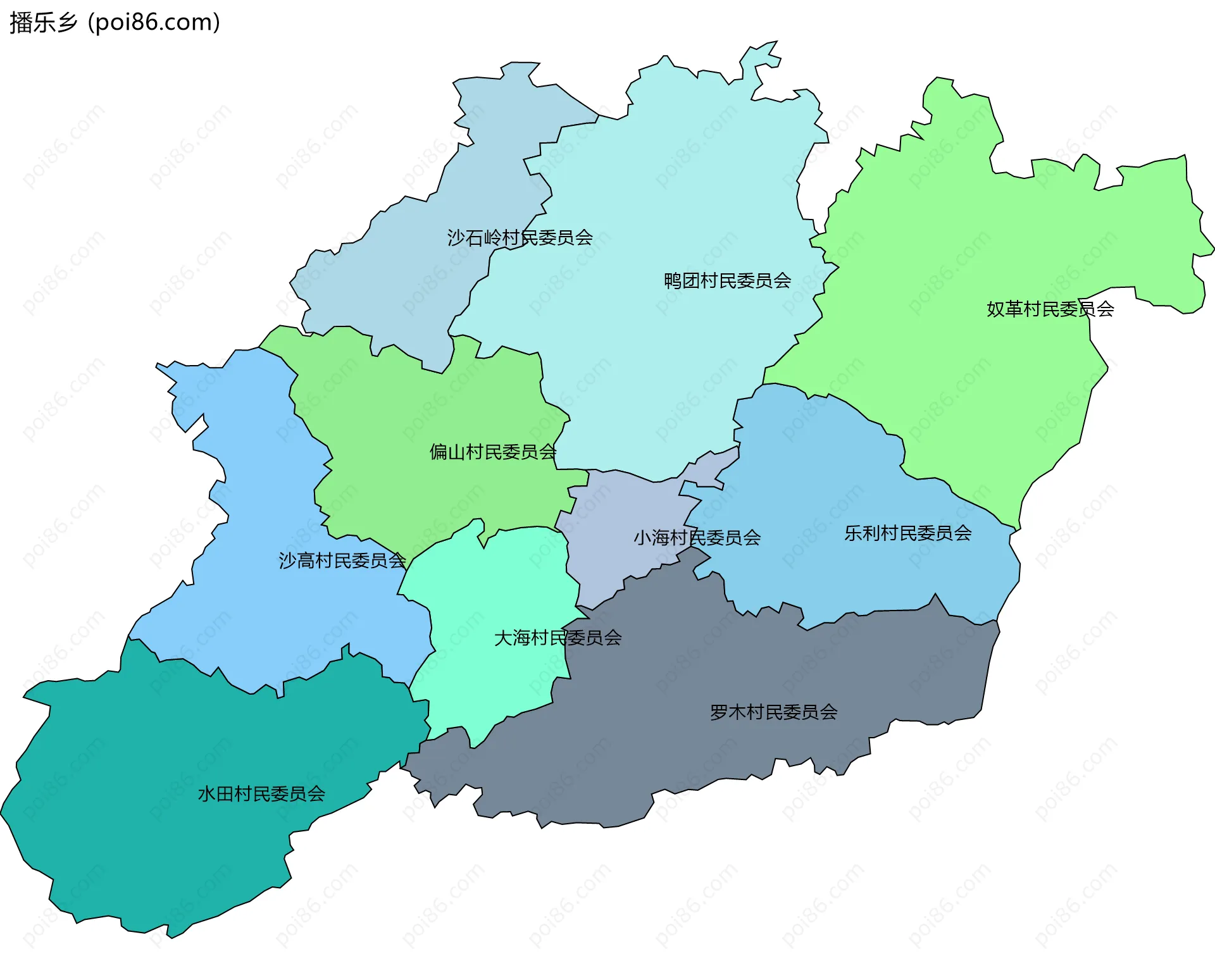 播乐乡边界地图(五级行政区划)