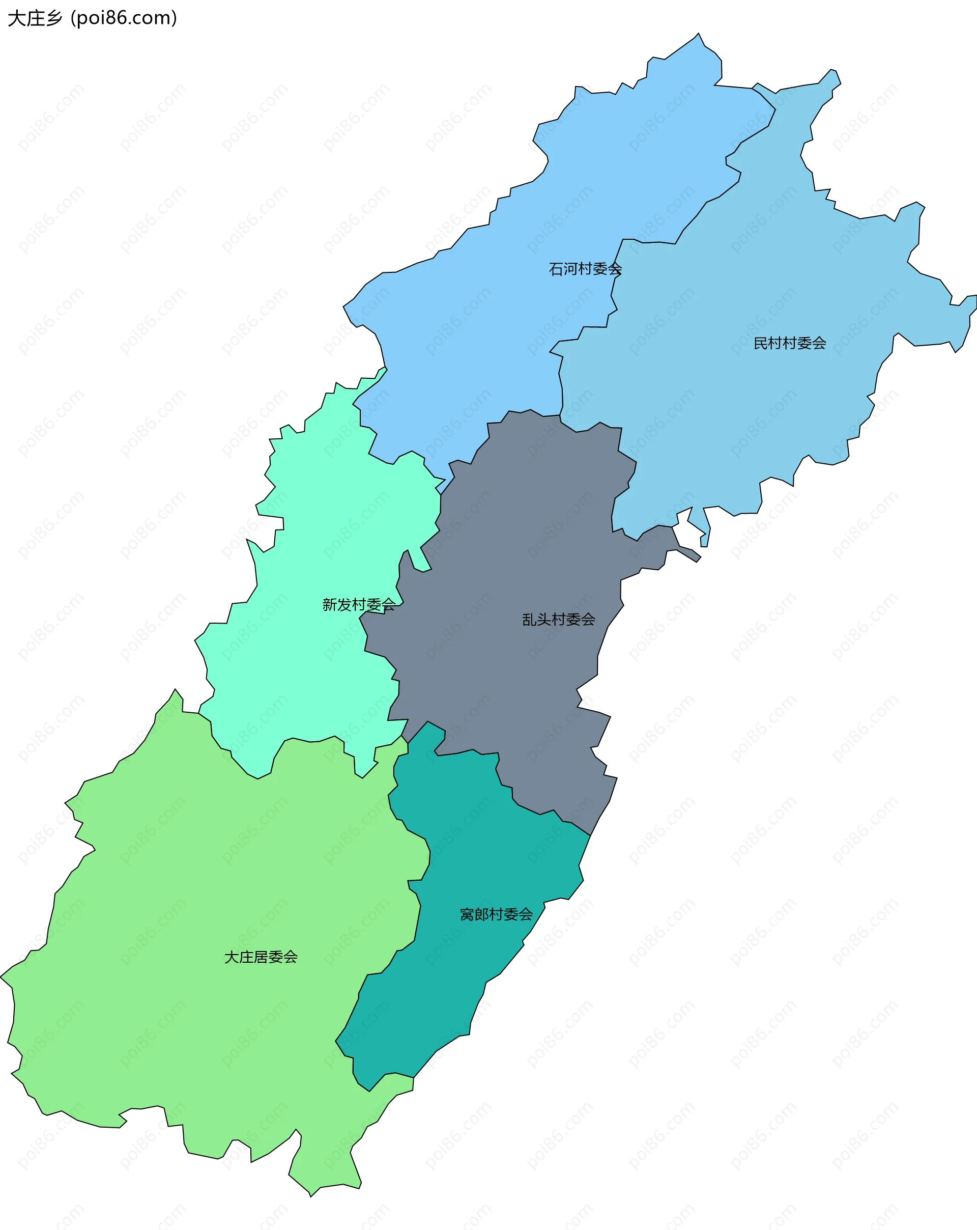 大庄乡边界地图(五级行政区划)