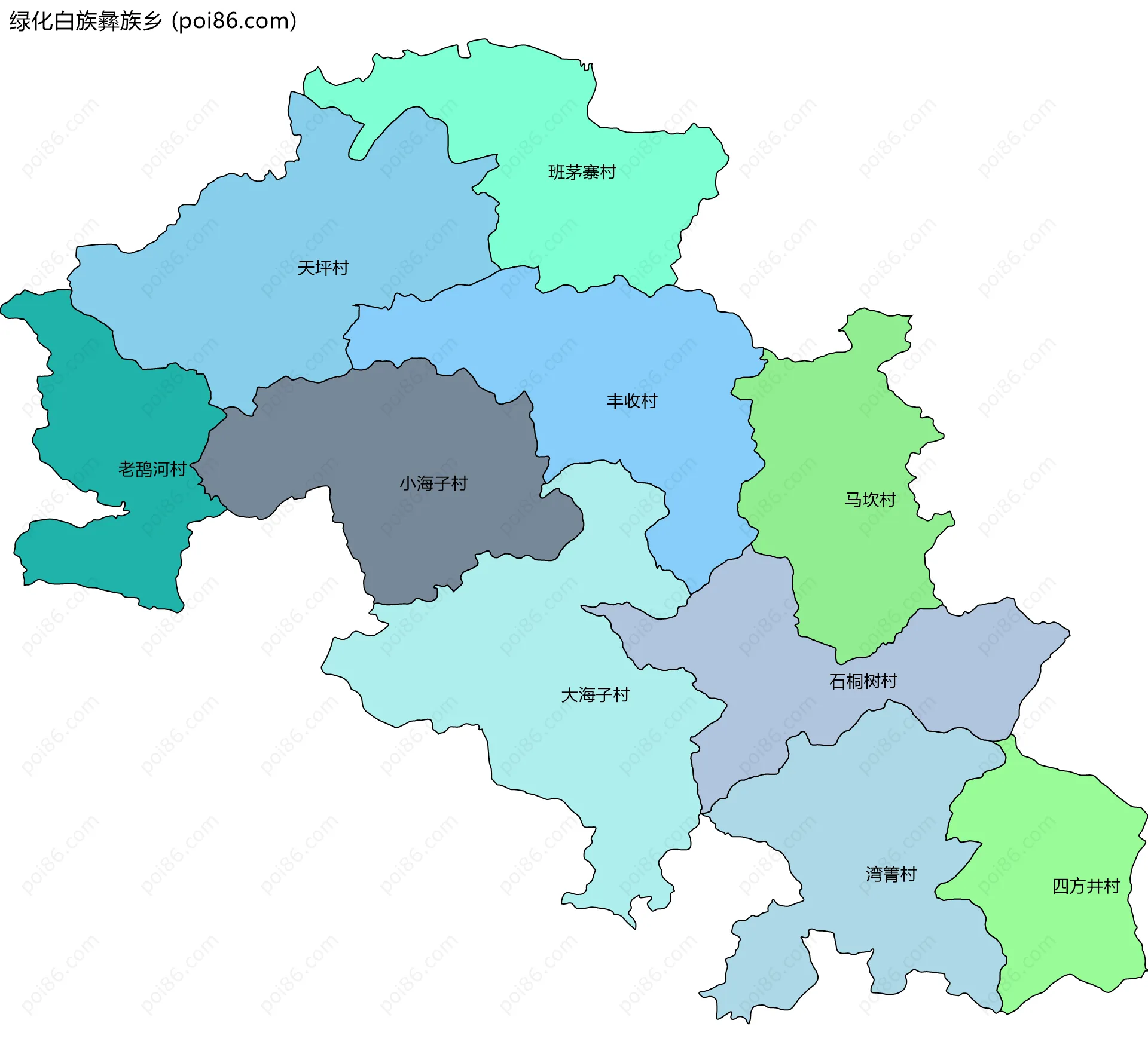 绿化白族彝族乡边界地图(五级行政区划)