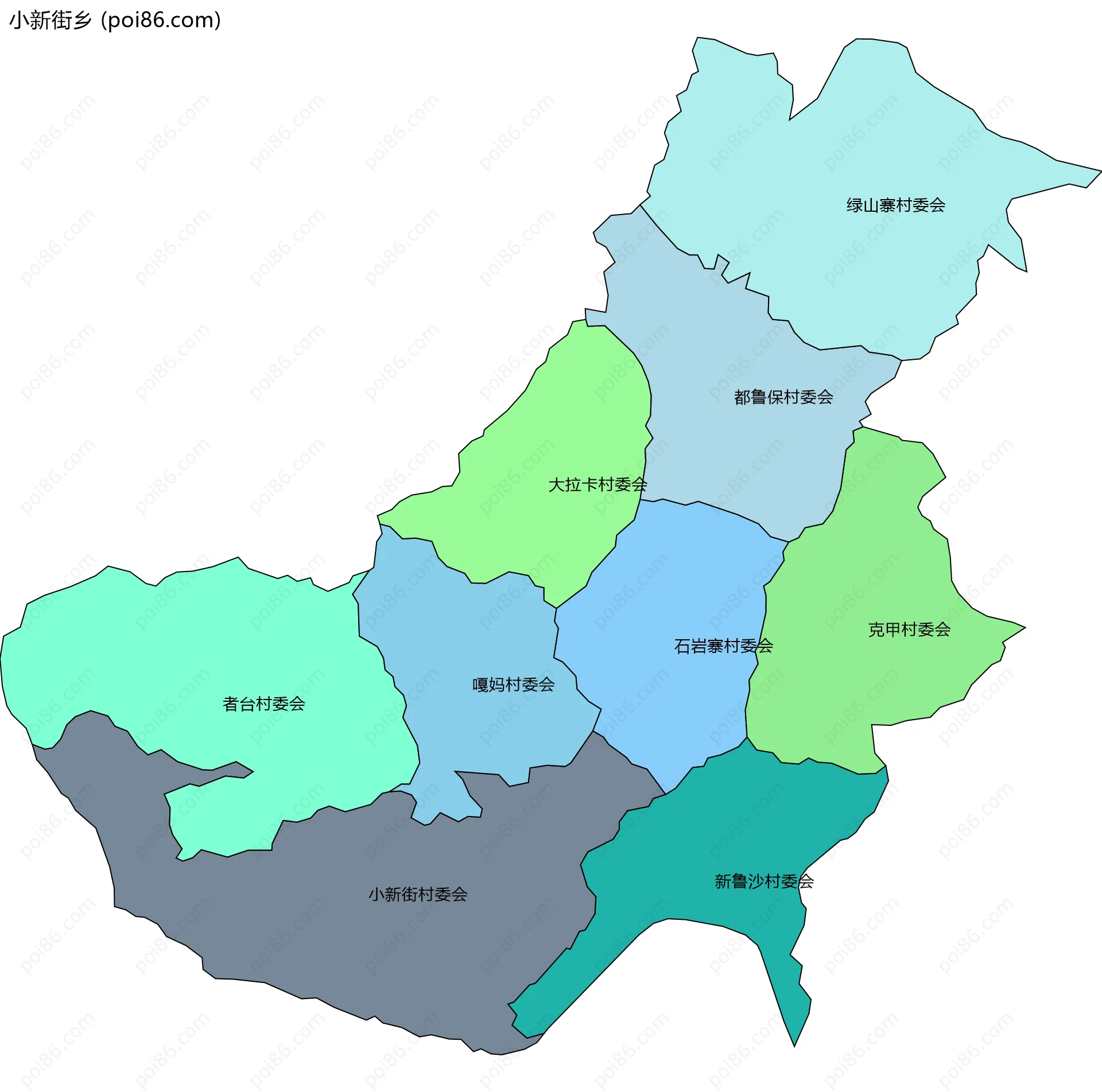 小新街乡边界地图(五级行政区划)