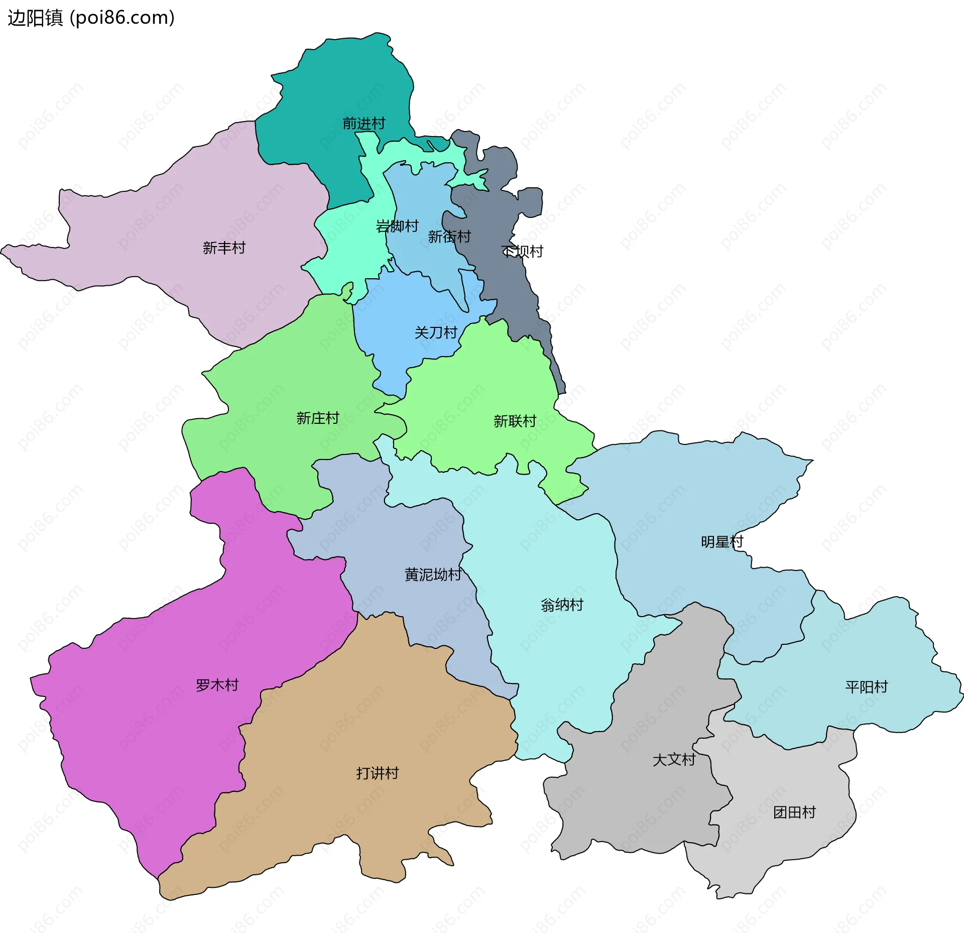 边阳镇边界地图(五级行政区划)