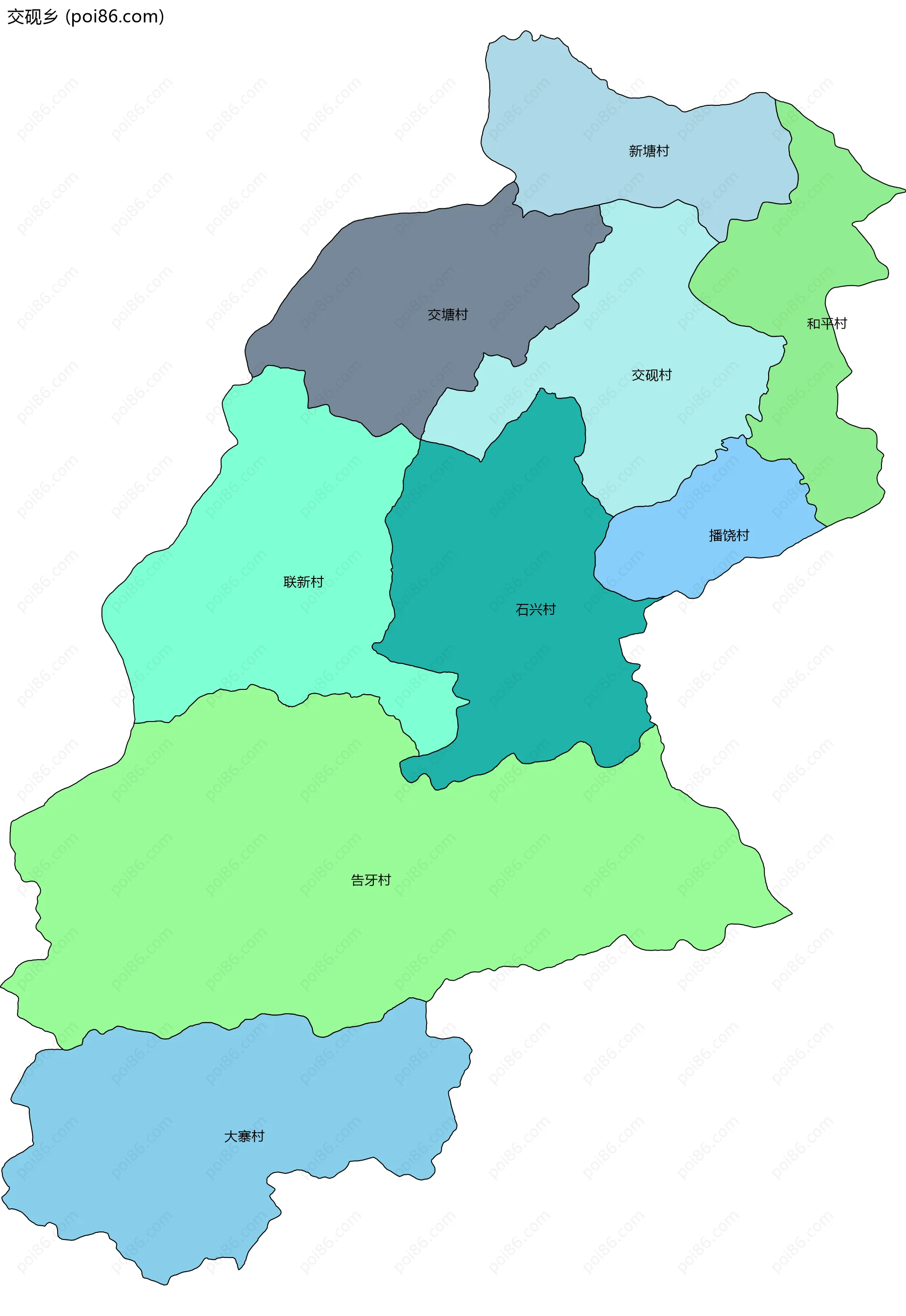 交砚乡边界地图(五级行政区划)