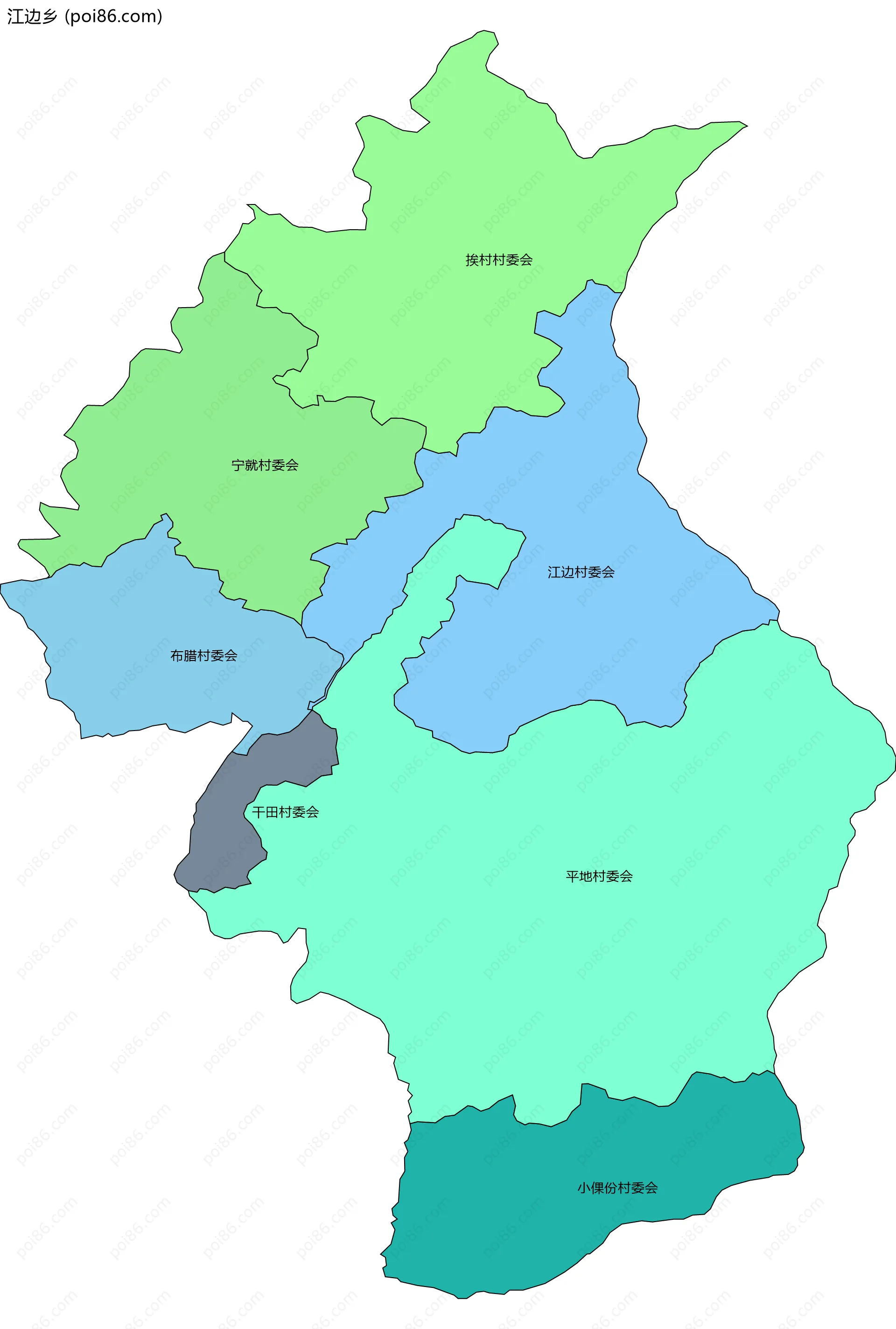 江边乡边界地图(五级行政区划)