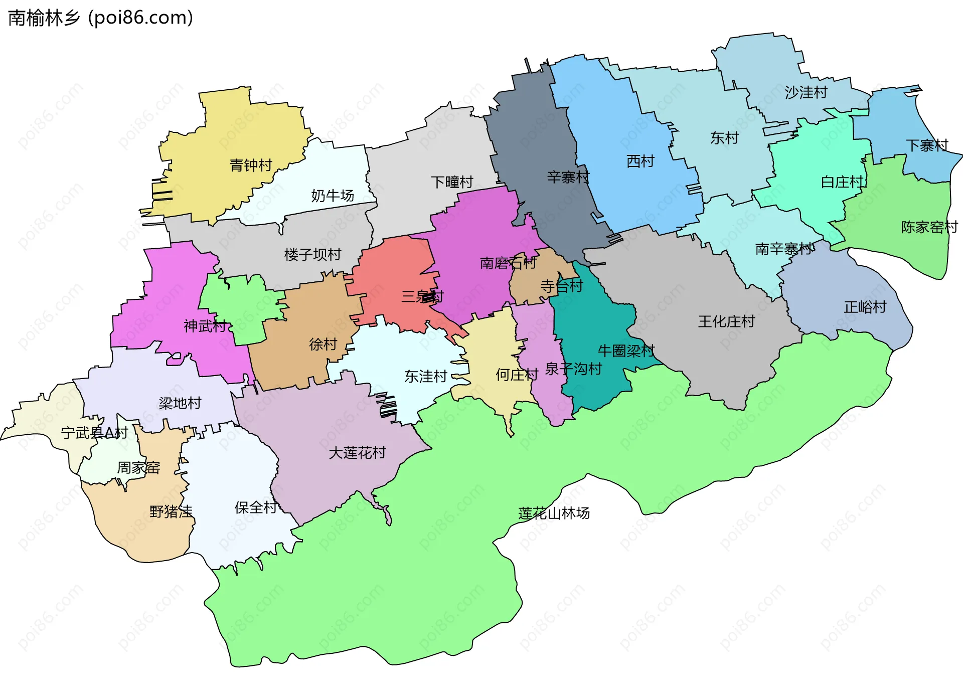 南榆林乡边界地图(五级行政区划)
