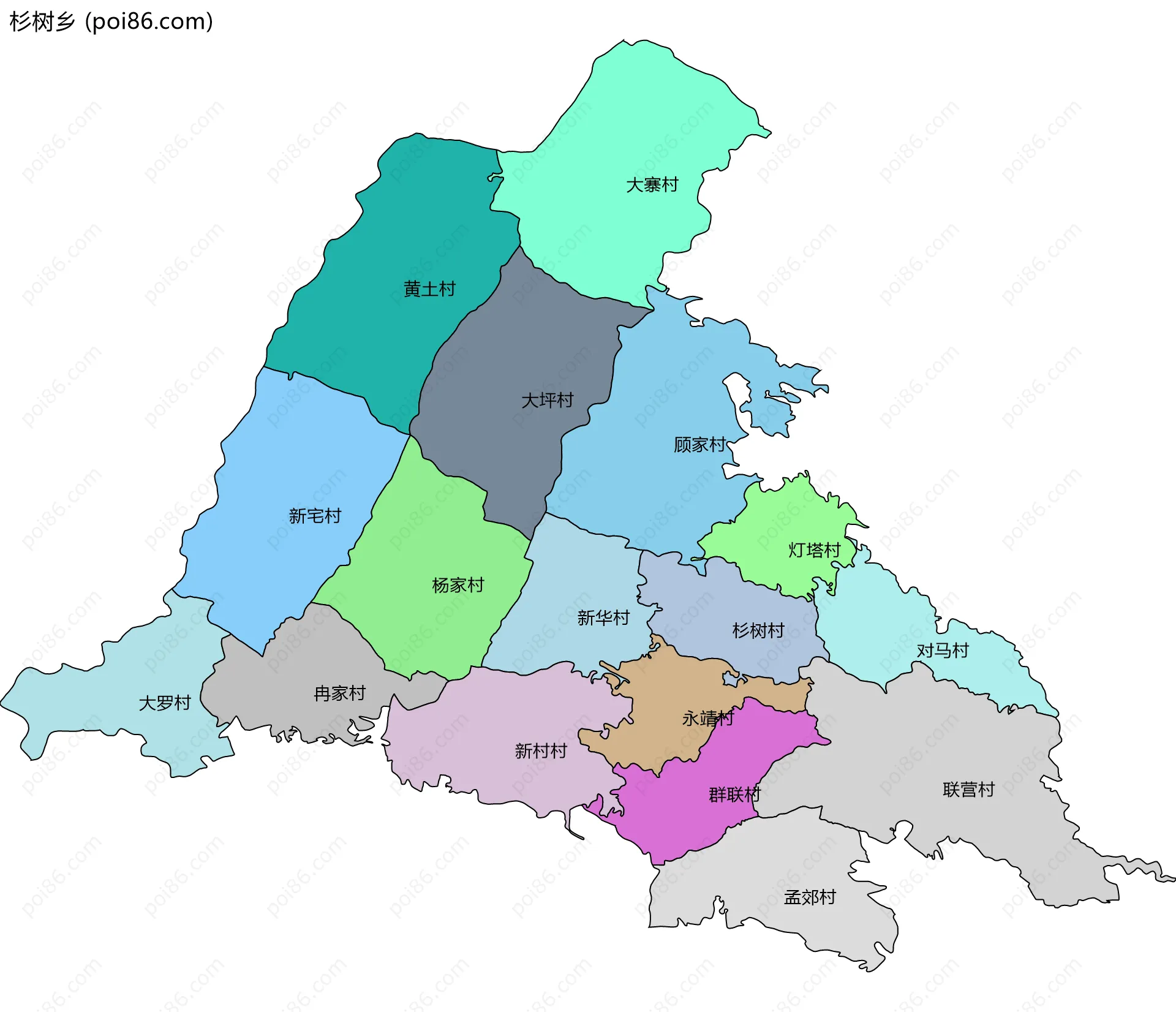 杉树乡边界地图(五级行政区划)