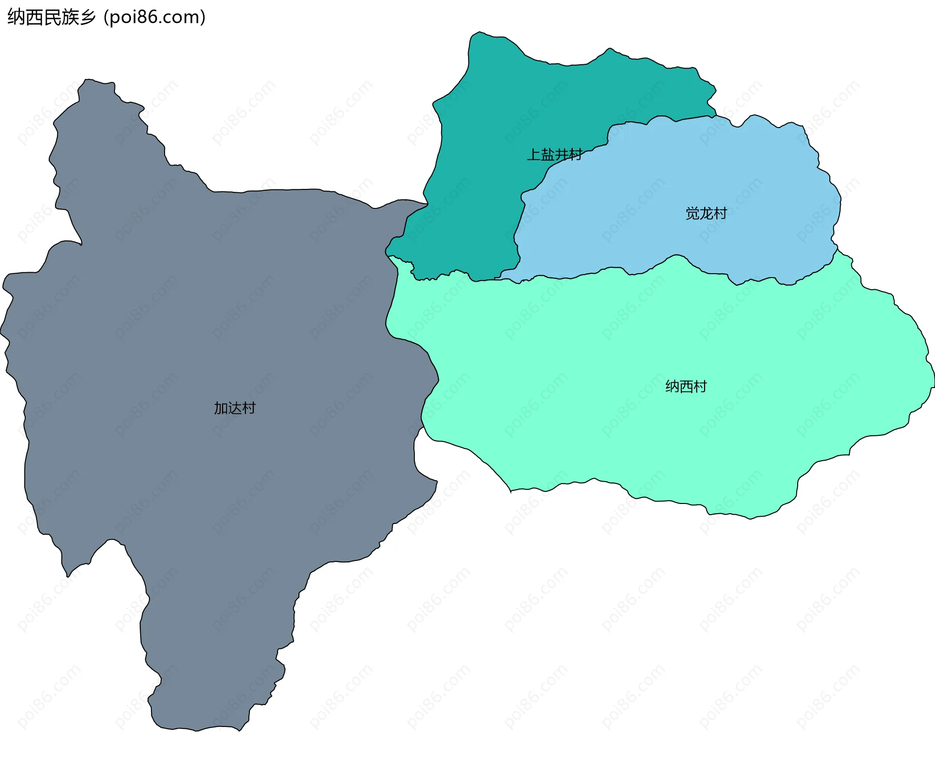 纳西民族乡边界地图(五级行政区划)