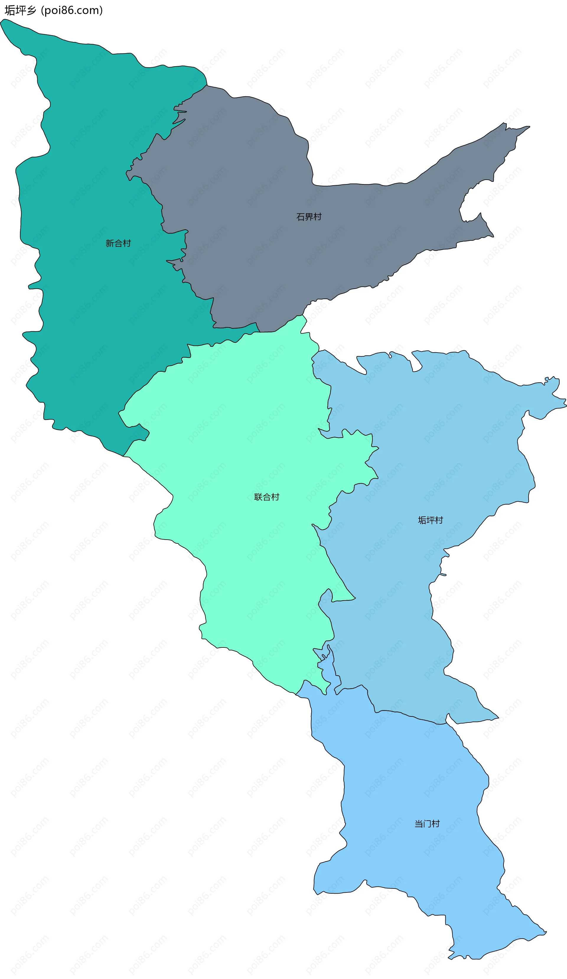 垢坪乡边界地图(五级行政区划)