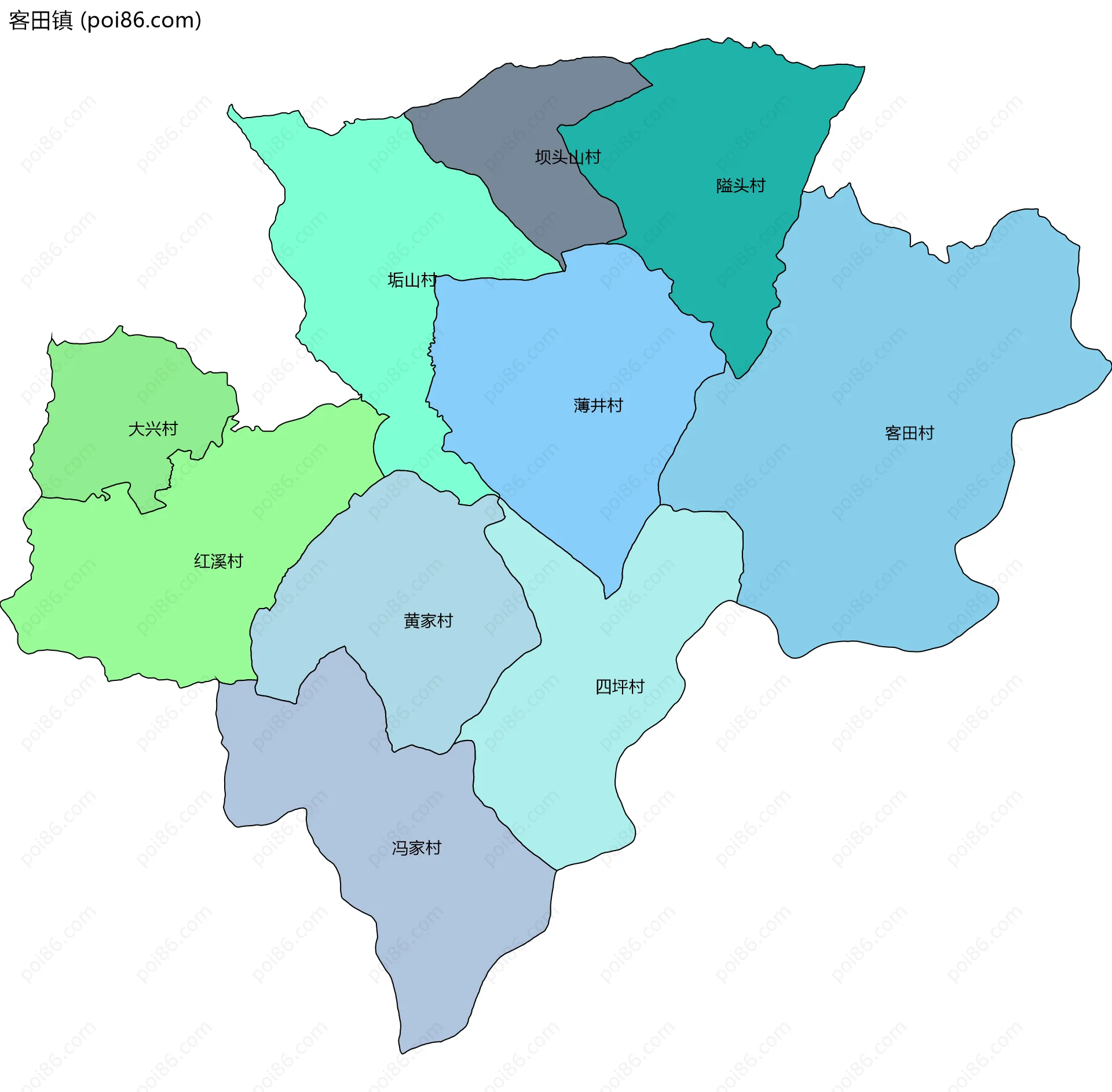 客田镇边界地图(五级行政区划)