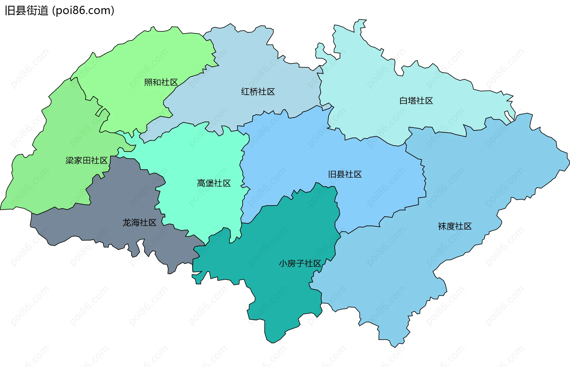 旧县街道边界地图(五级行政区划)