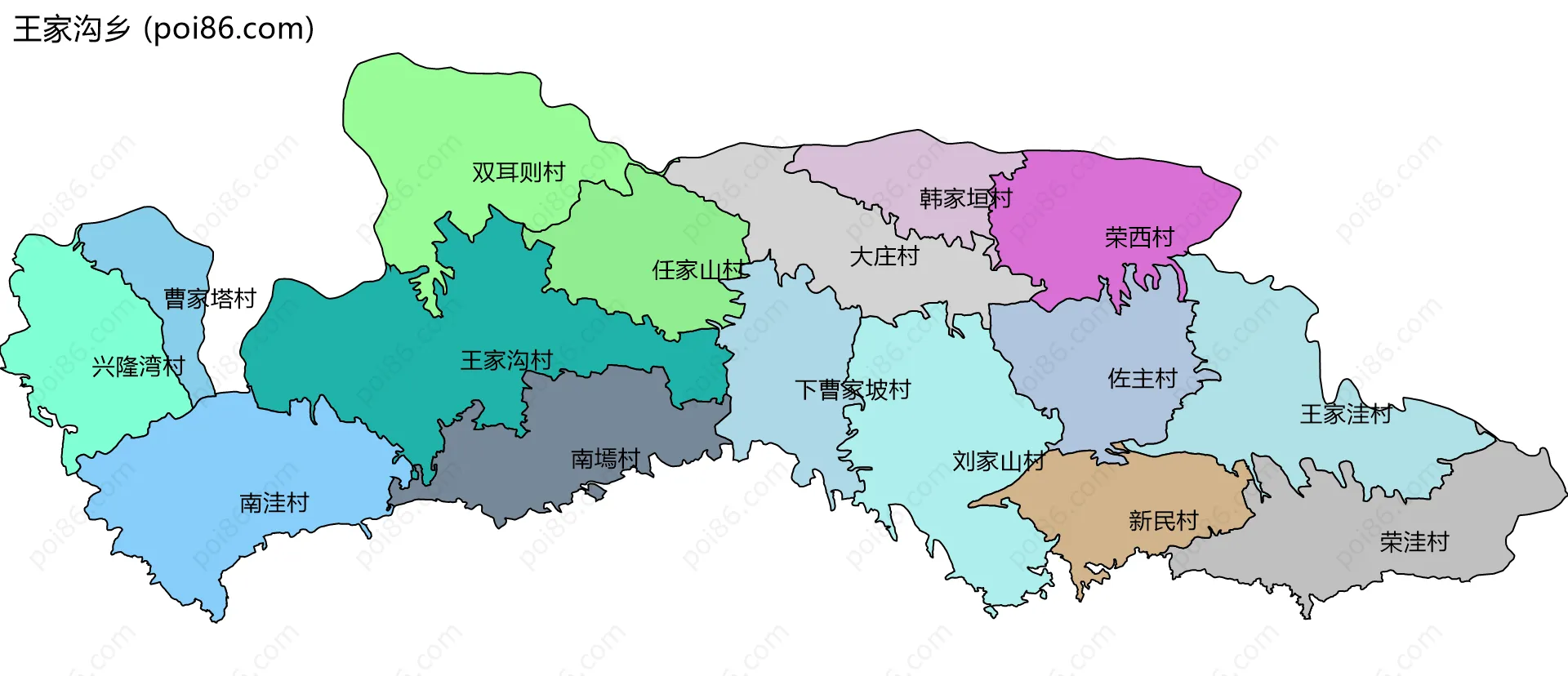 王家沟乡边界地图(五级行政区划)