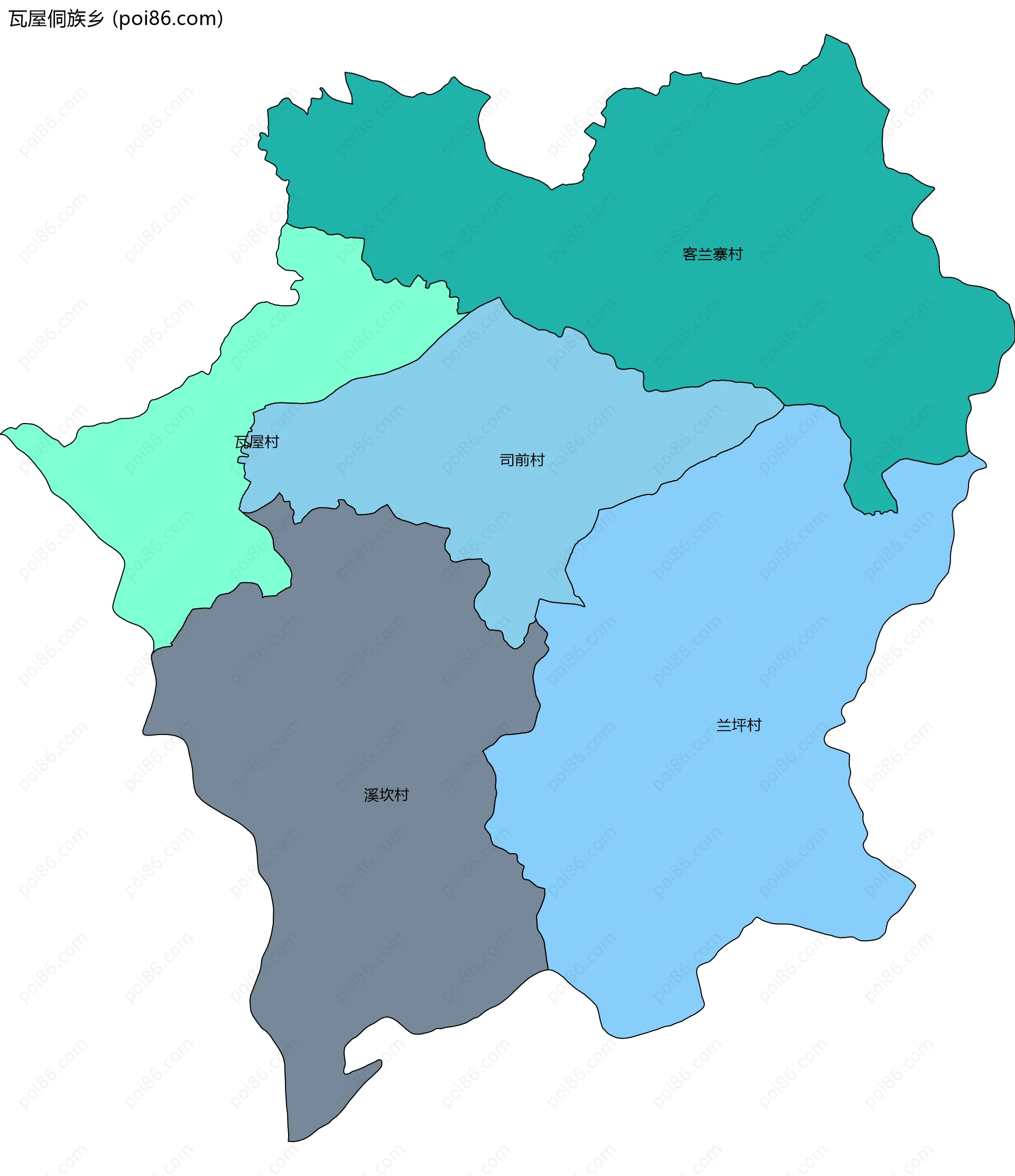 瓦屋侗族乡边界地图(五级行政区划)