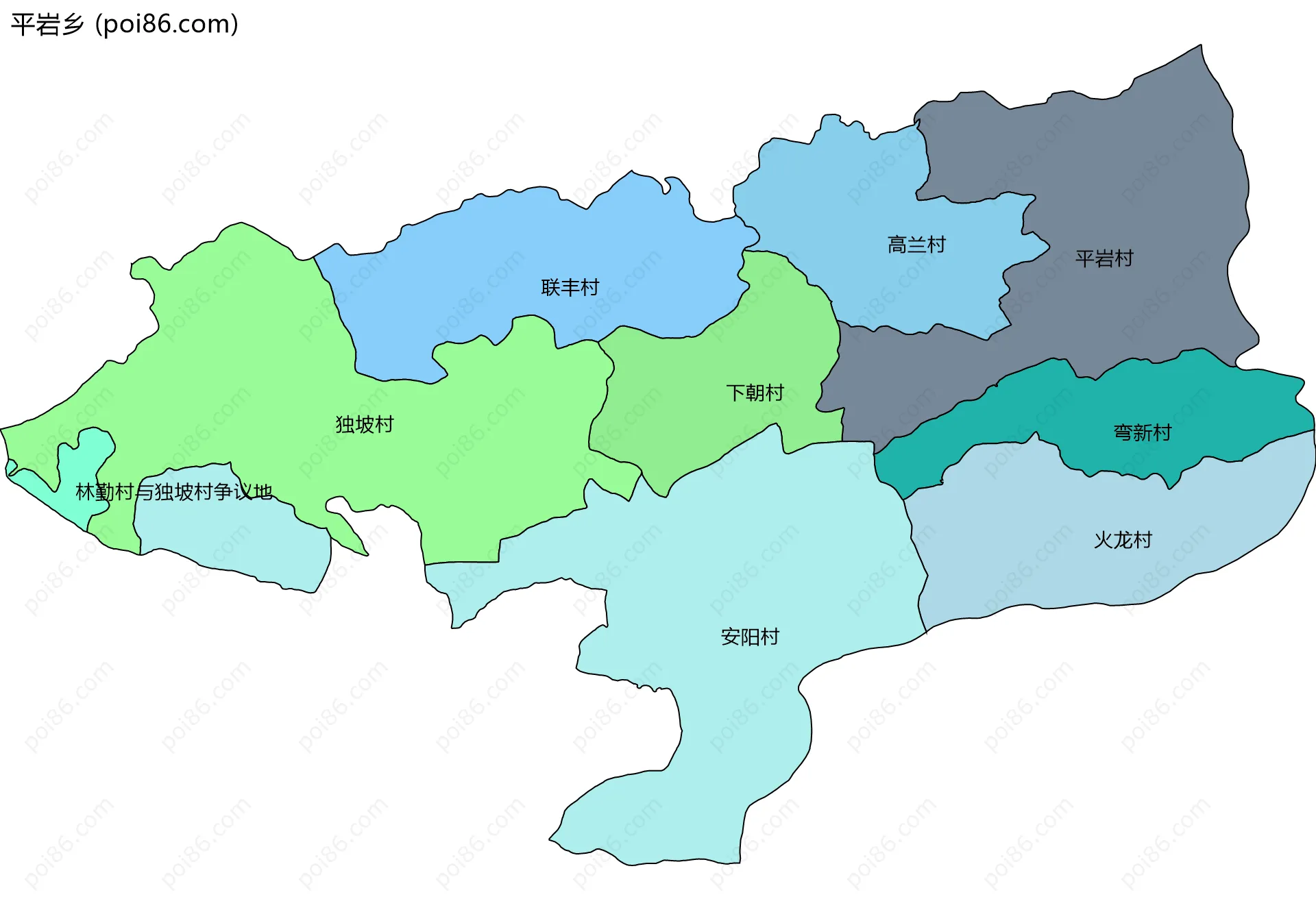 平岩乡边界地图(五级行政区划)