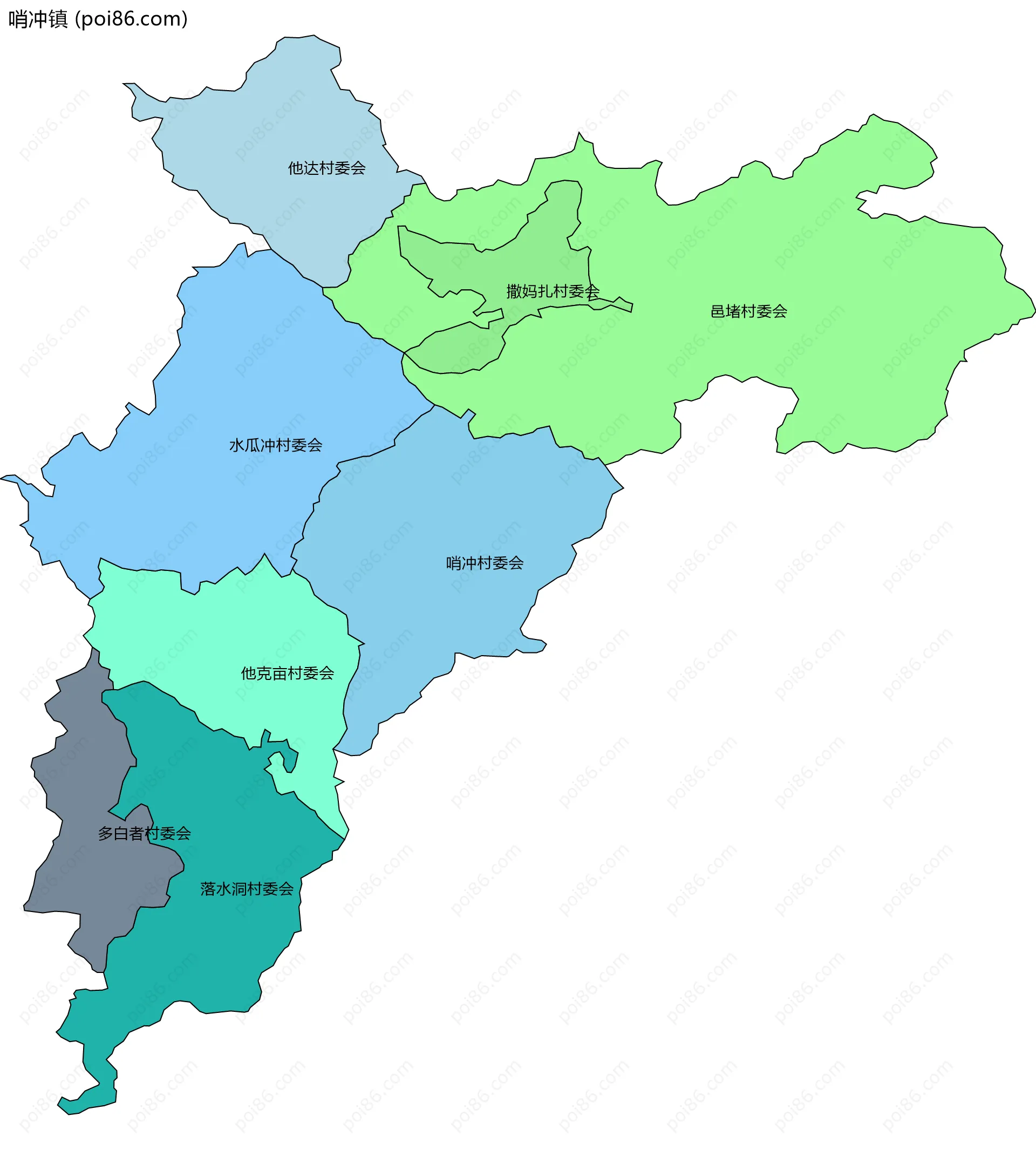 哨冲镇边界地图(五级行政区划)