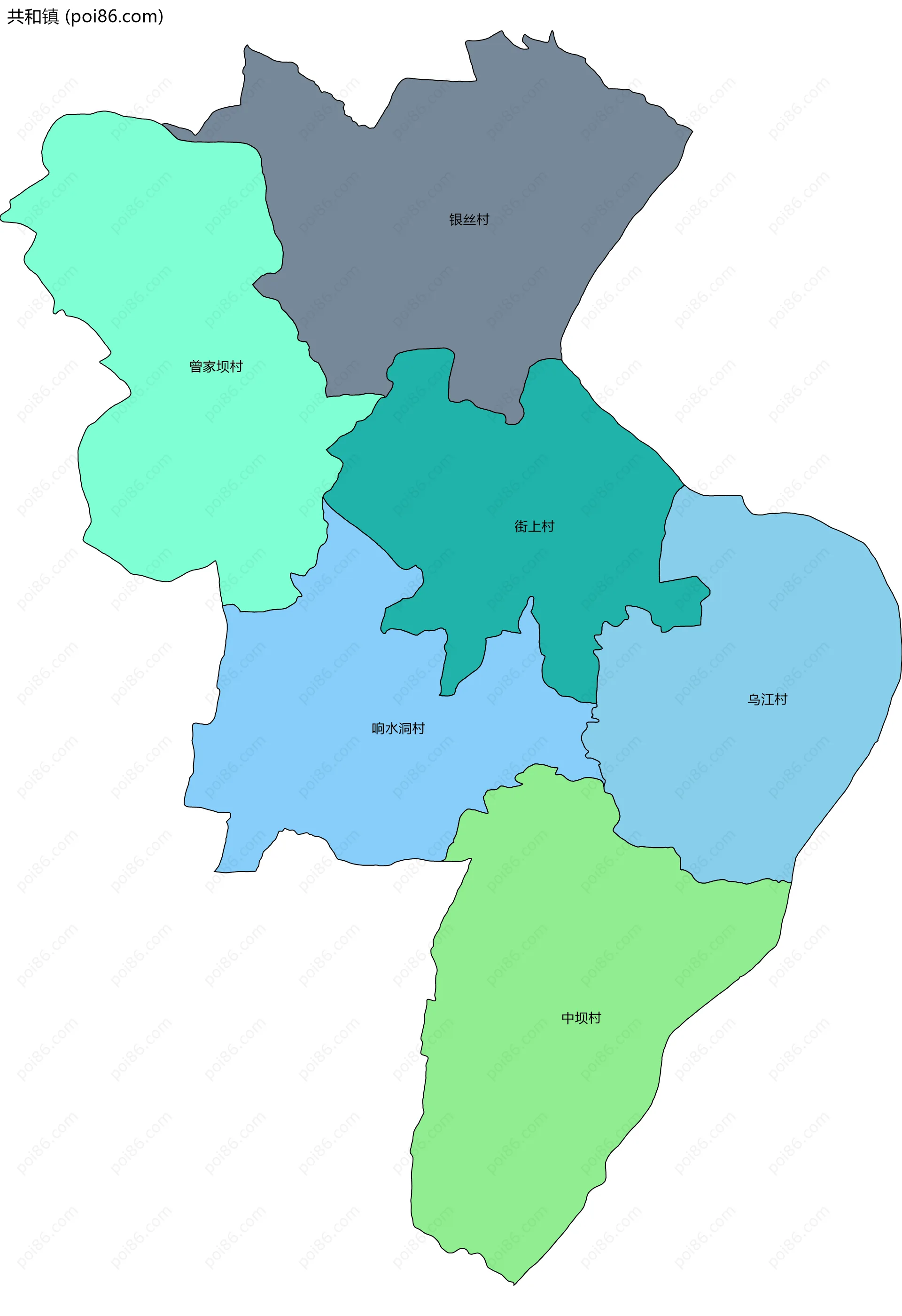 共和镇边界地图(五级行政区划)