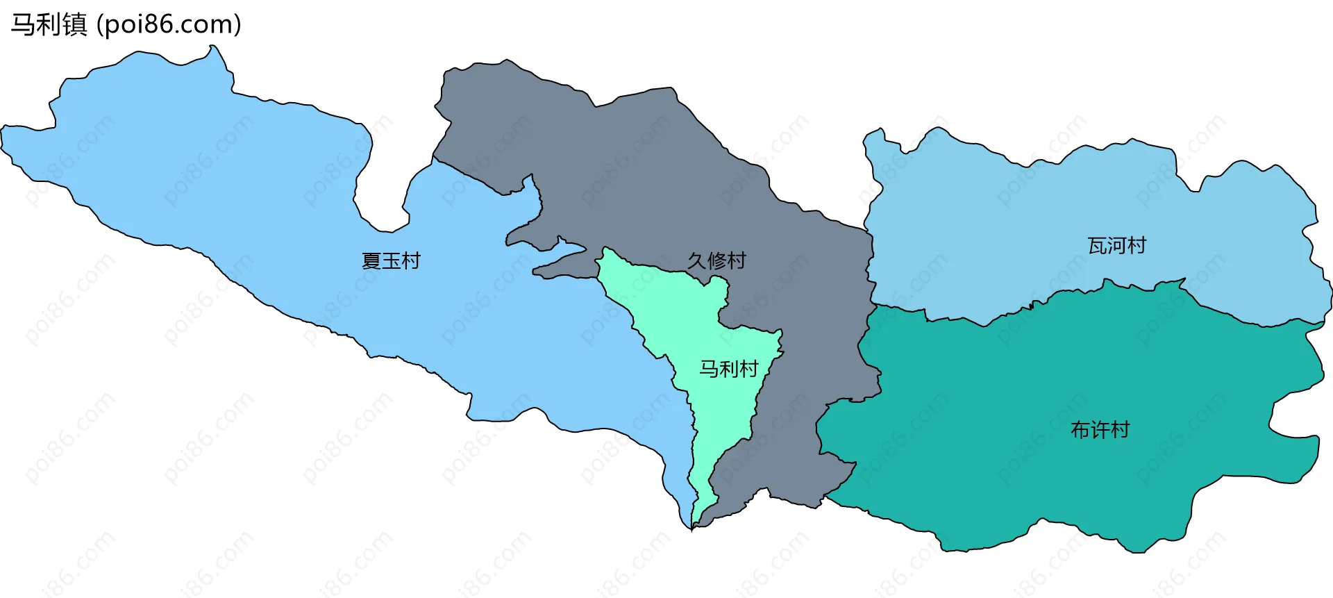 马利镇边界地图(五级行政区划)