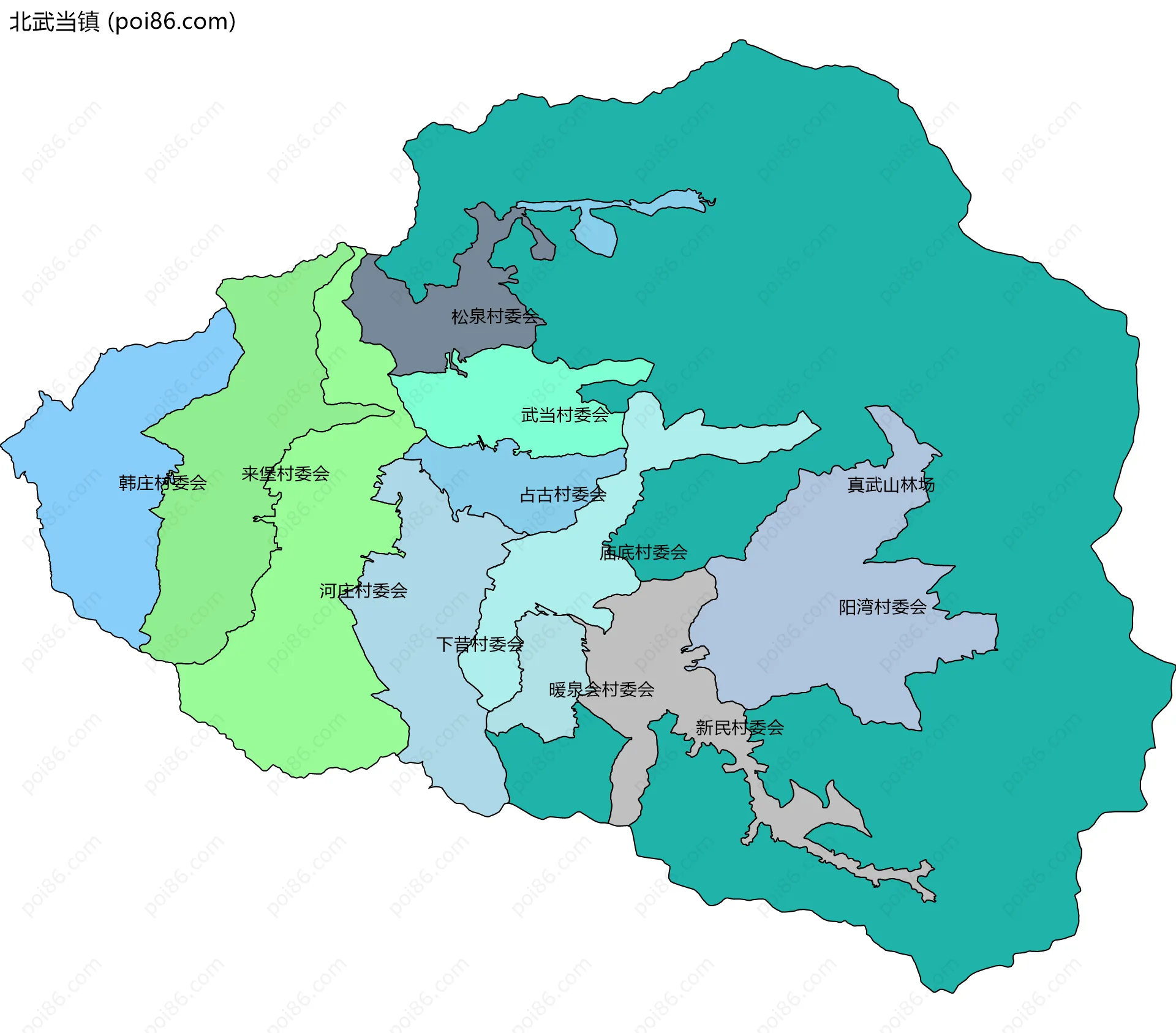 北武当镇边界地图(五级行政区划)