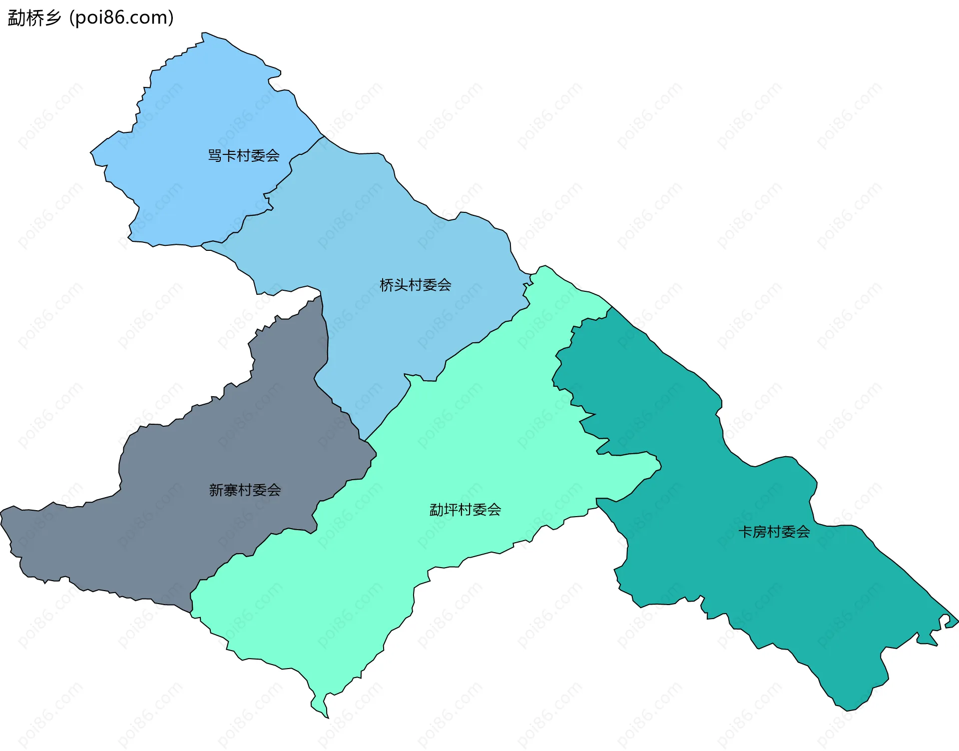 勐桥乡边界地图(五级行政区划)