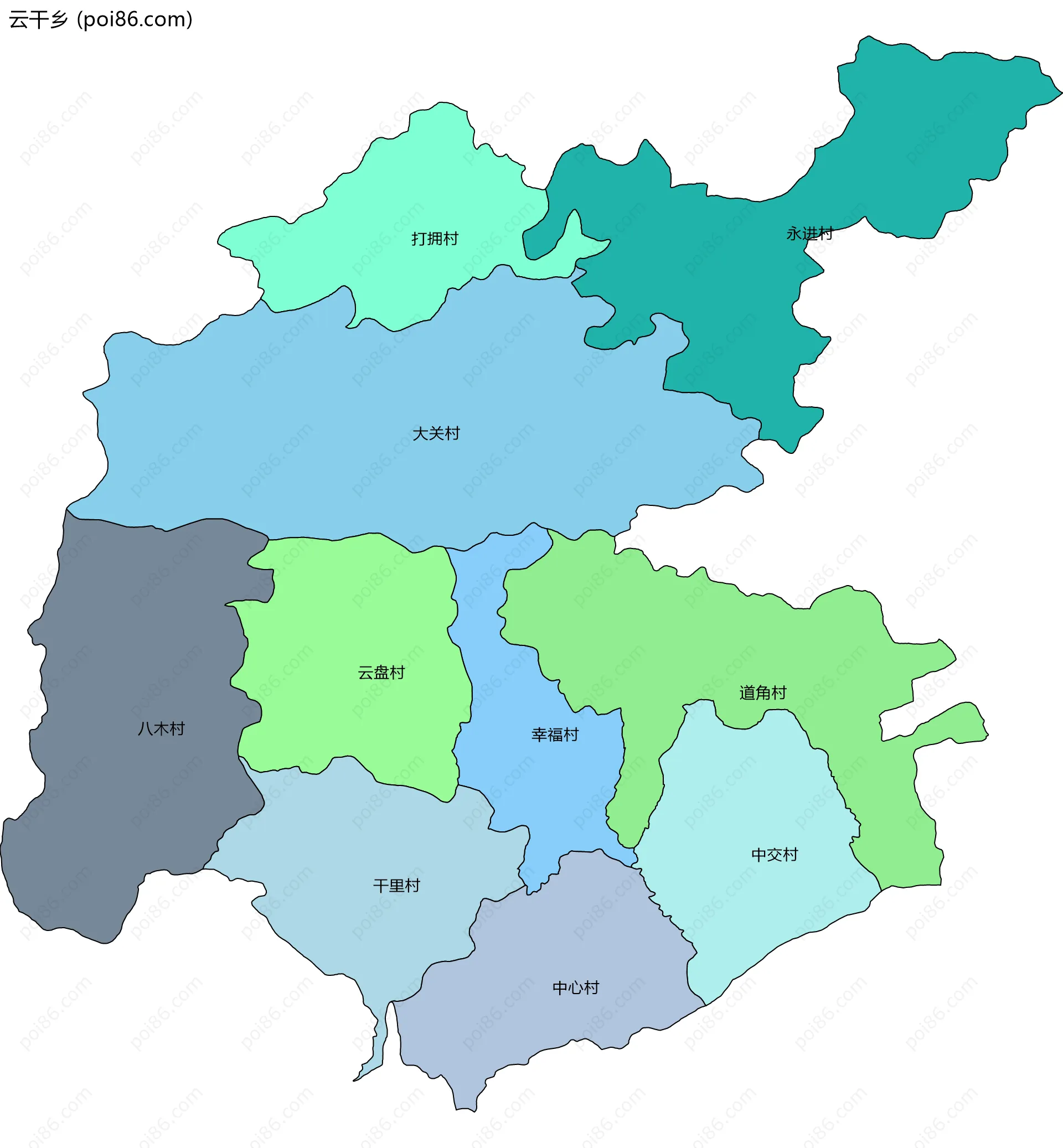 云干乡边界地图(五级行政区划)