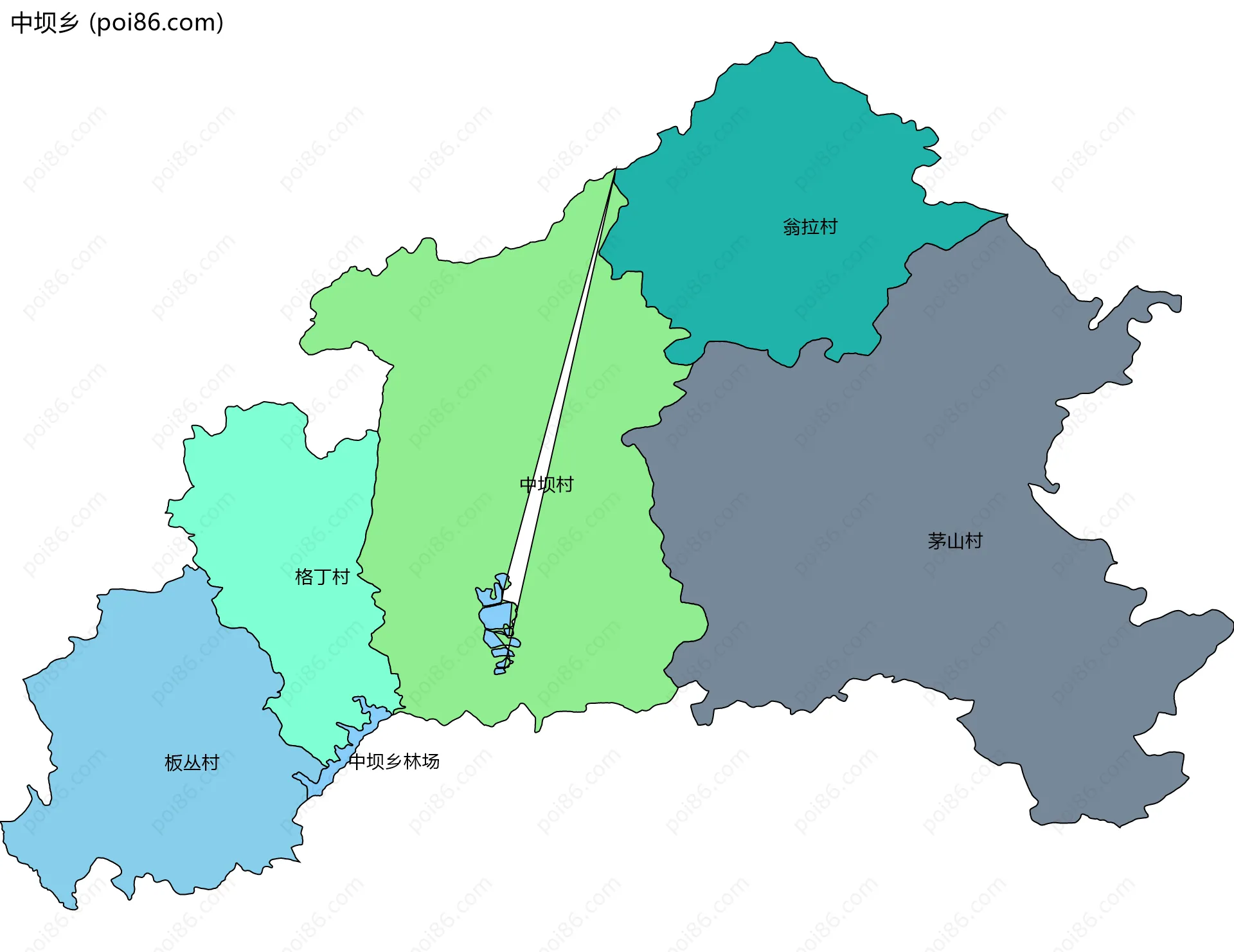 中坝乡边界地图(五级行政区划)