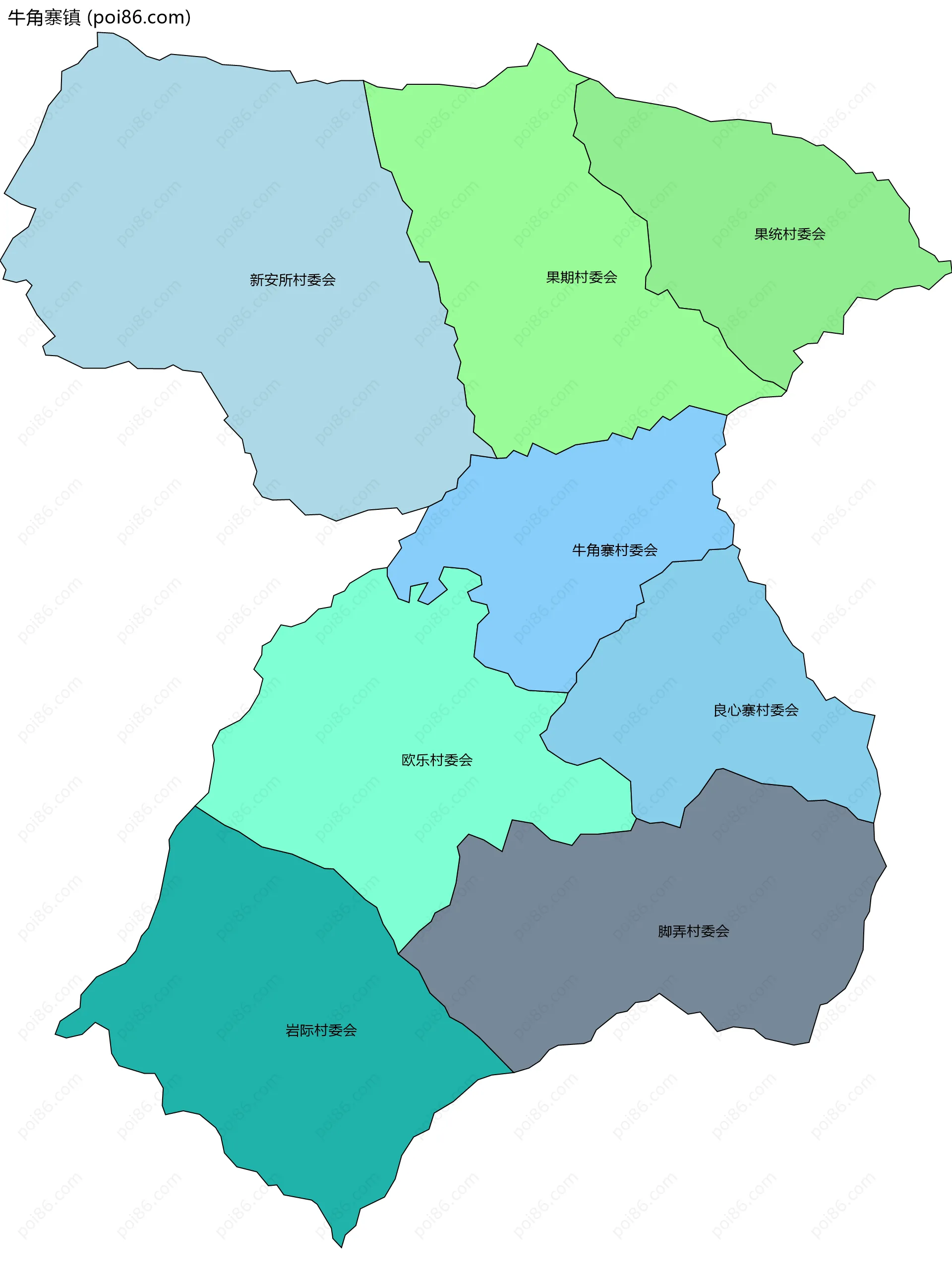 牛角寨镇边界地图(五级行政区划)