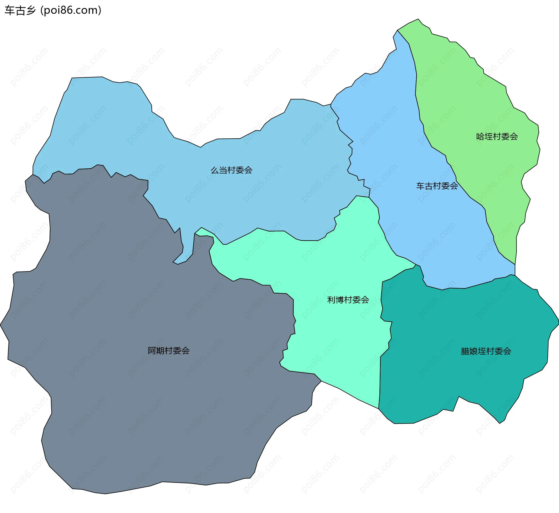 车古乡边界地图(五级行政区划)