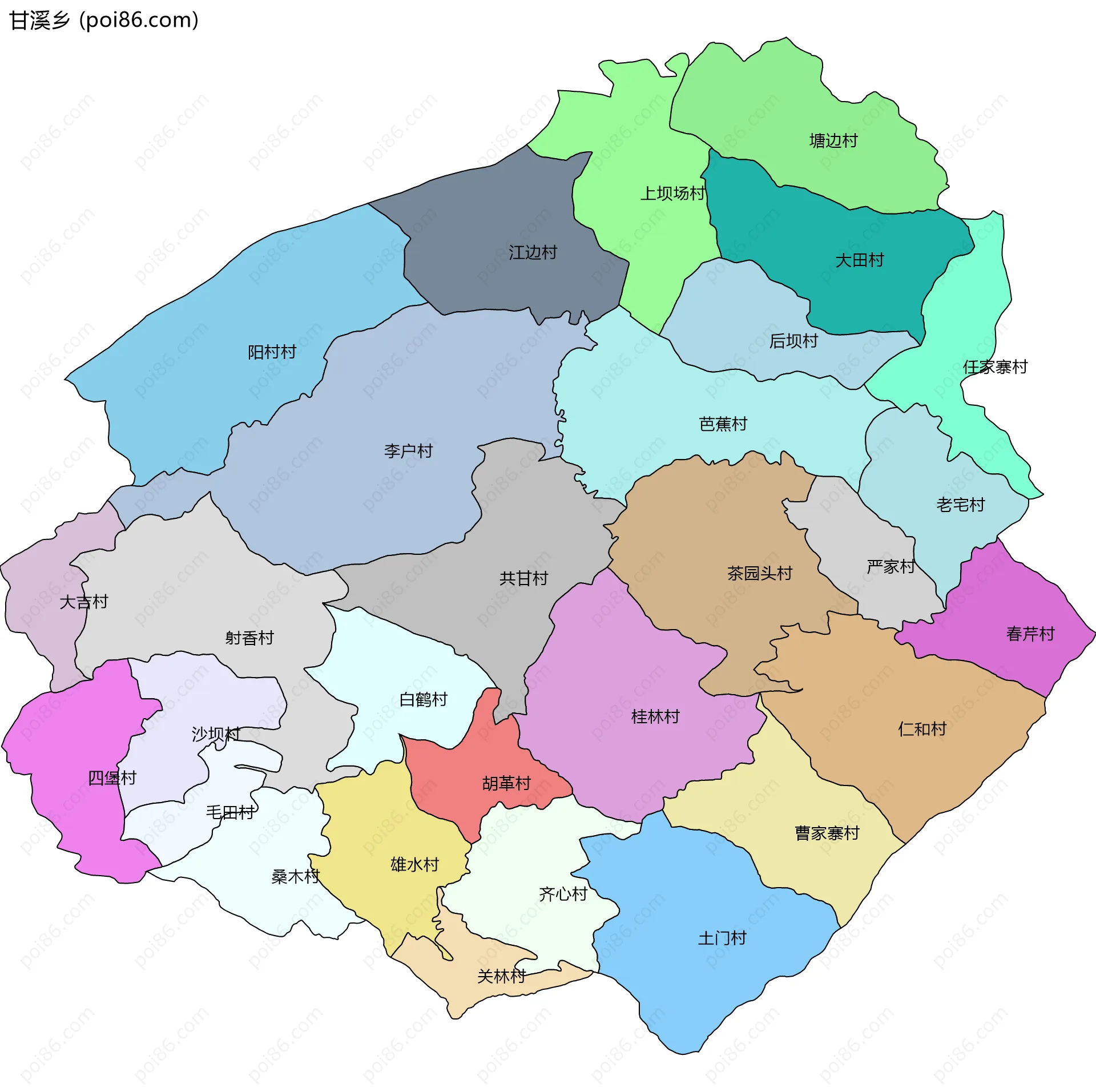 甘溪乡边界地图(五级行政区划)