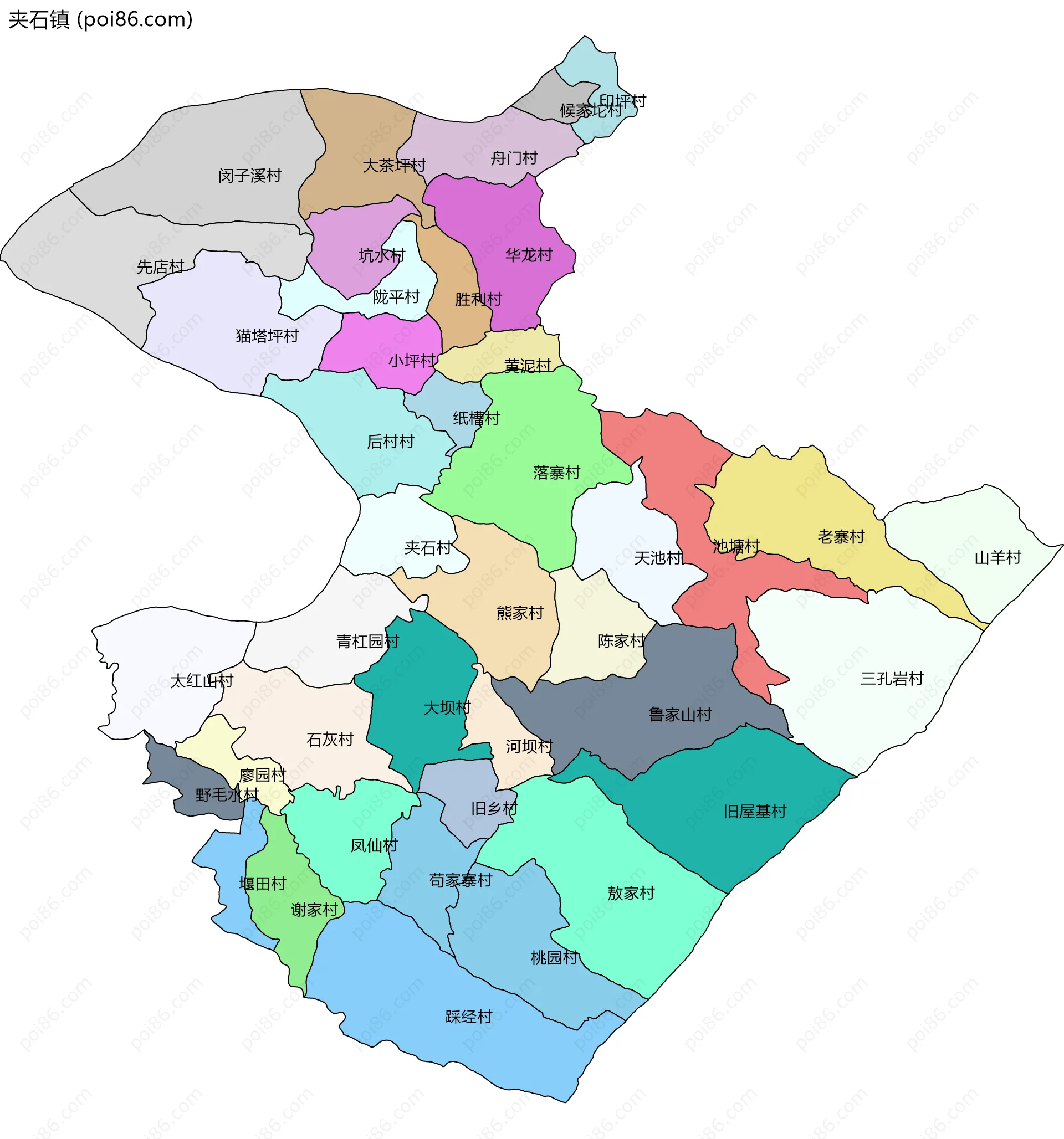 夹石镇边界地图(五级行政区划)