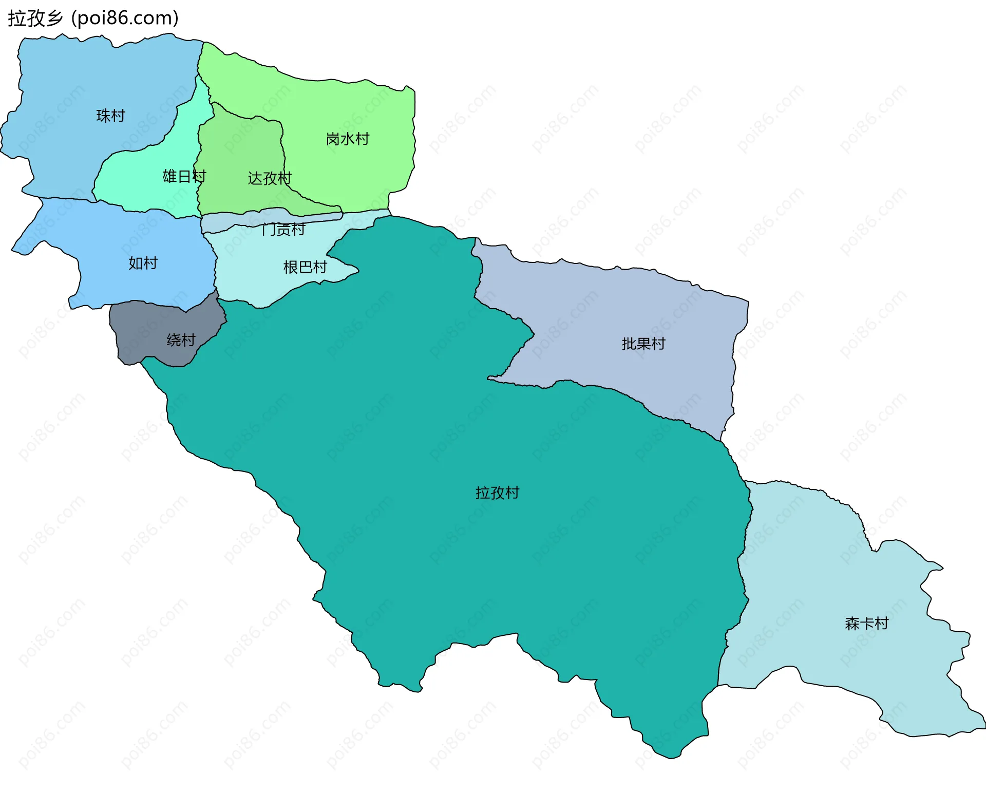 拉孜乡边界地图(五级行政区划)