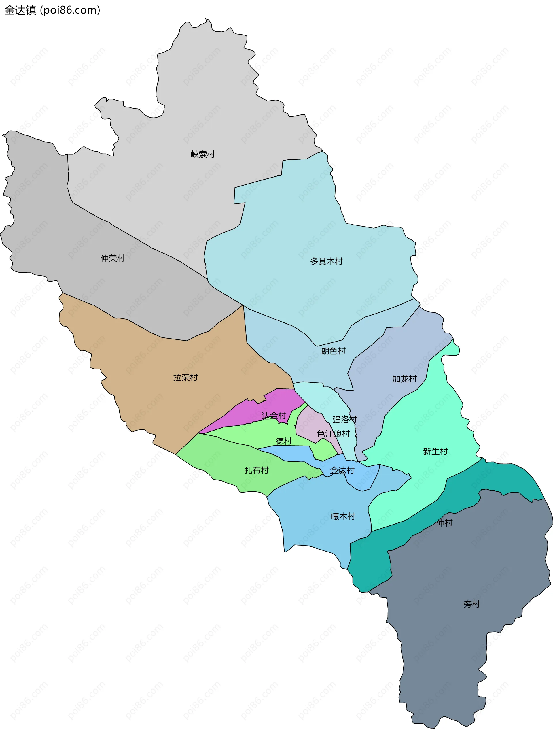 金达镇边界地图(五级行政区划)
