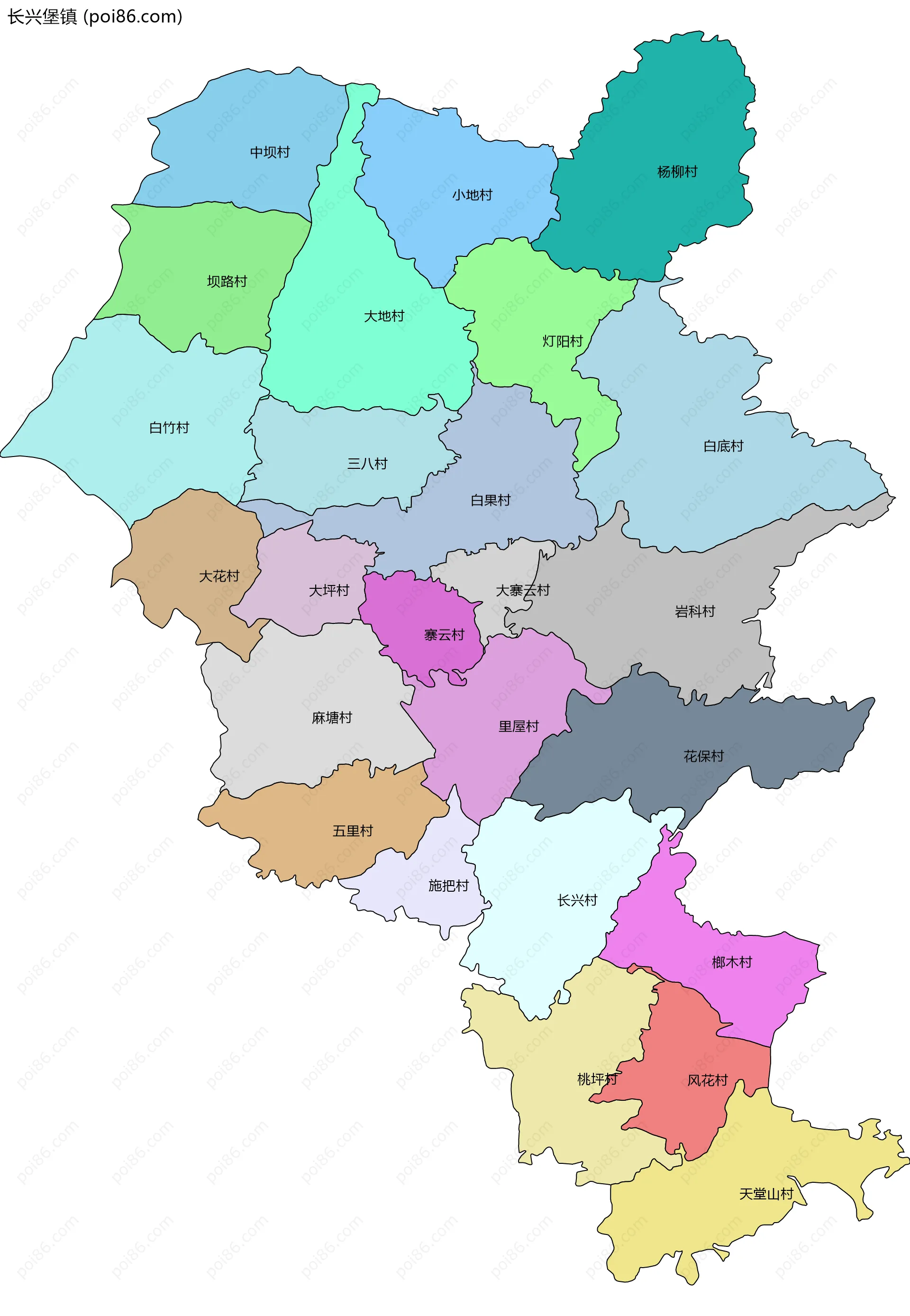 长兴堡镇边界地图(五级行政区划)