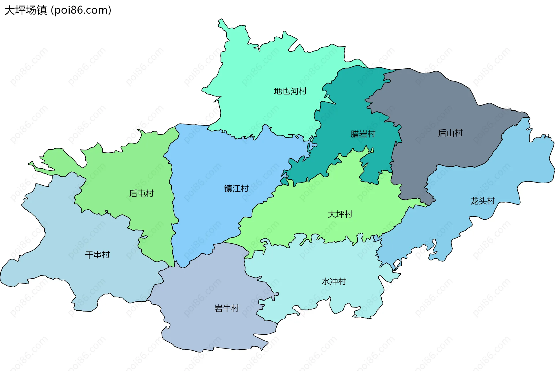 大坪场镇边界地图(五级行政区划)