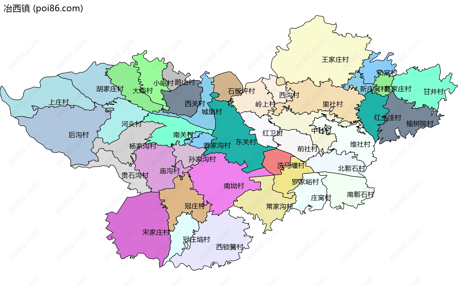 冶西镇边界地图(五级行政区划)