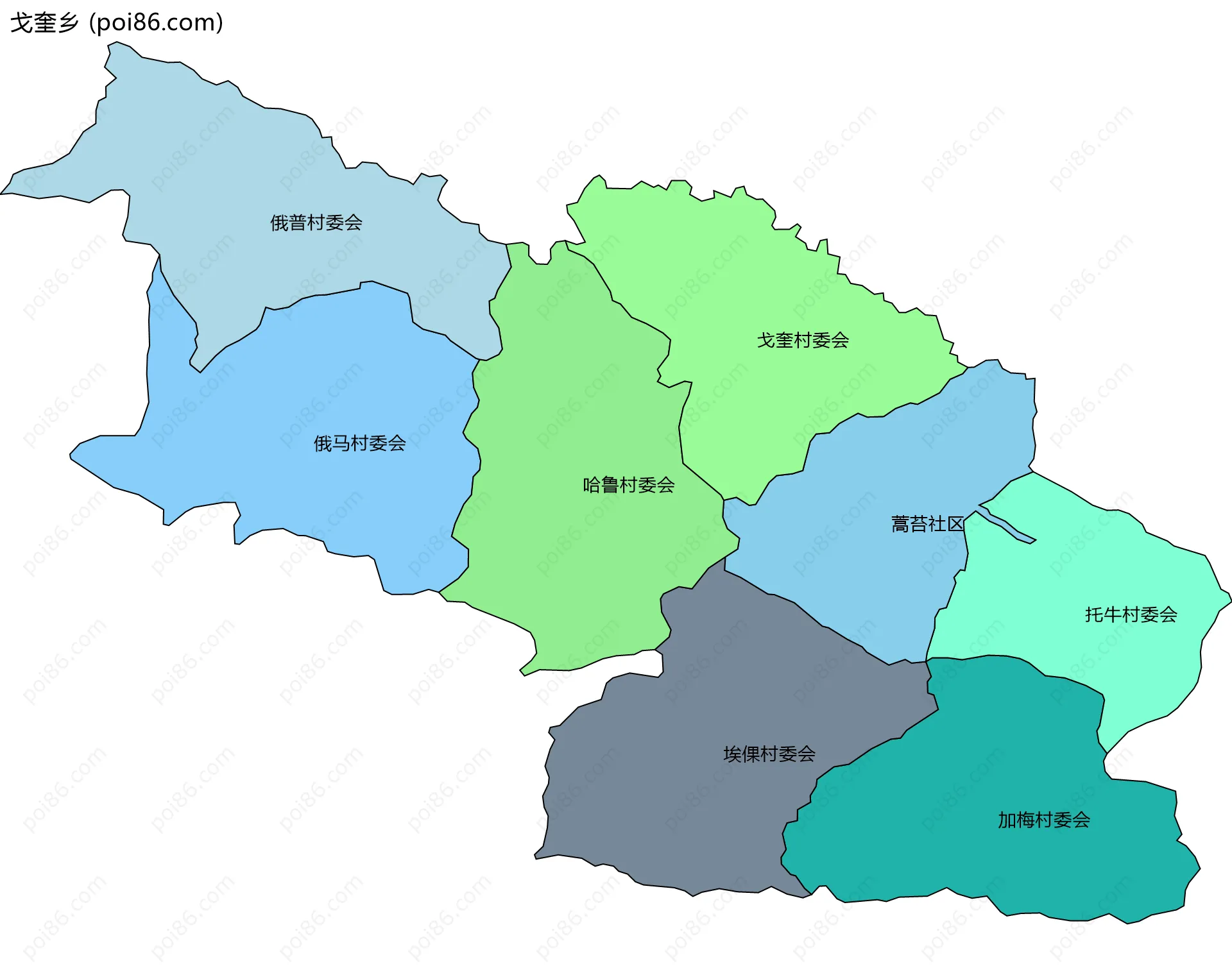 戈奎乡边界地图(五级行政区划)