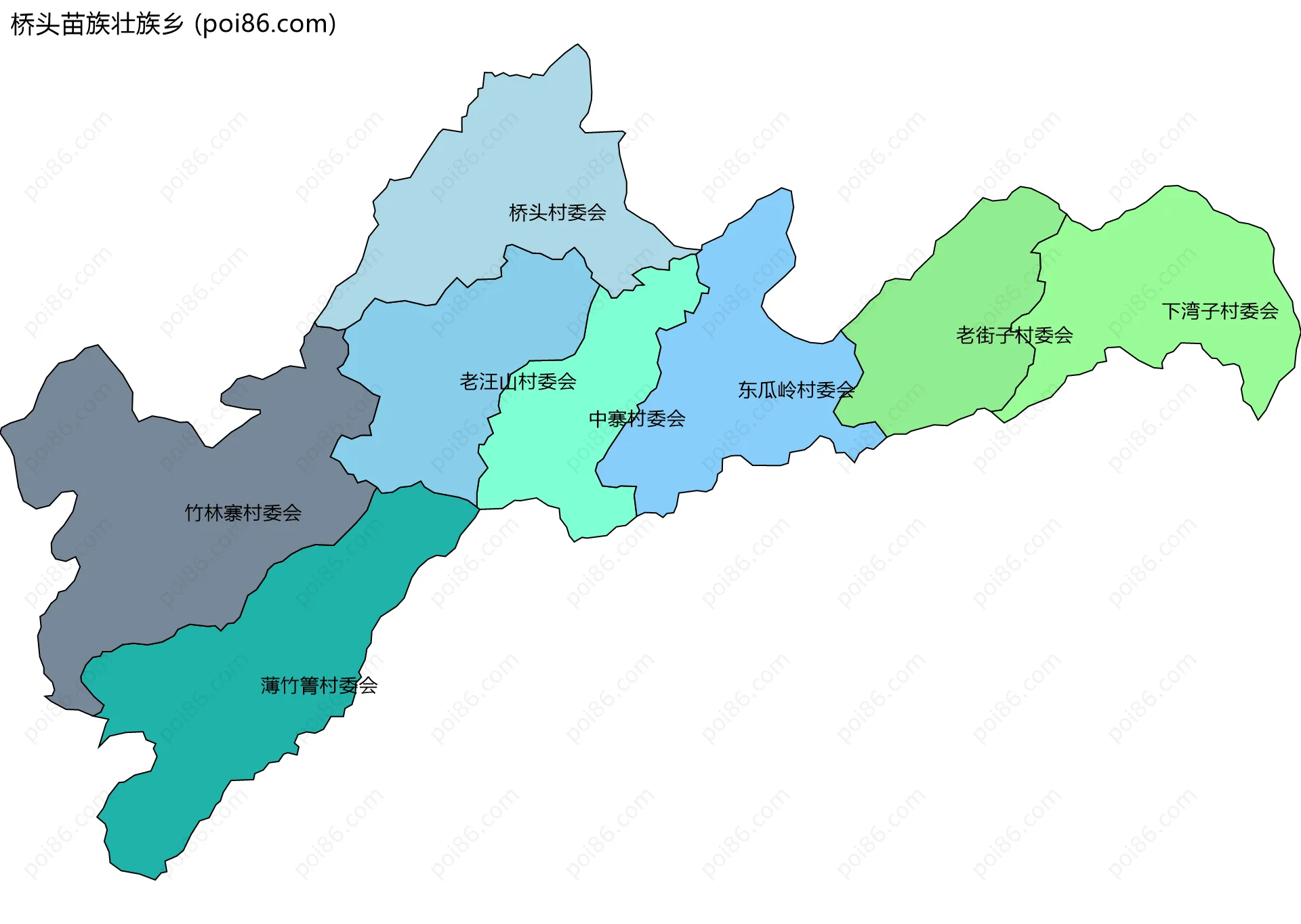 桥头苗族壮族乡边界地图(五级行政区划)