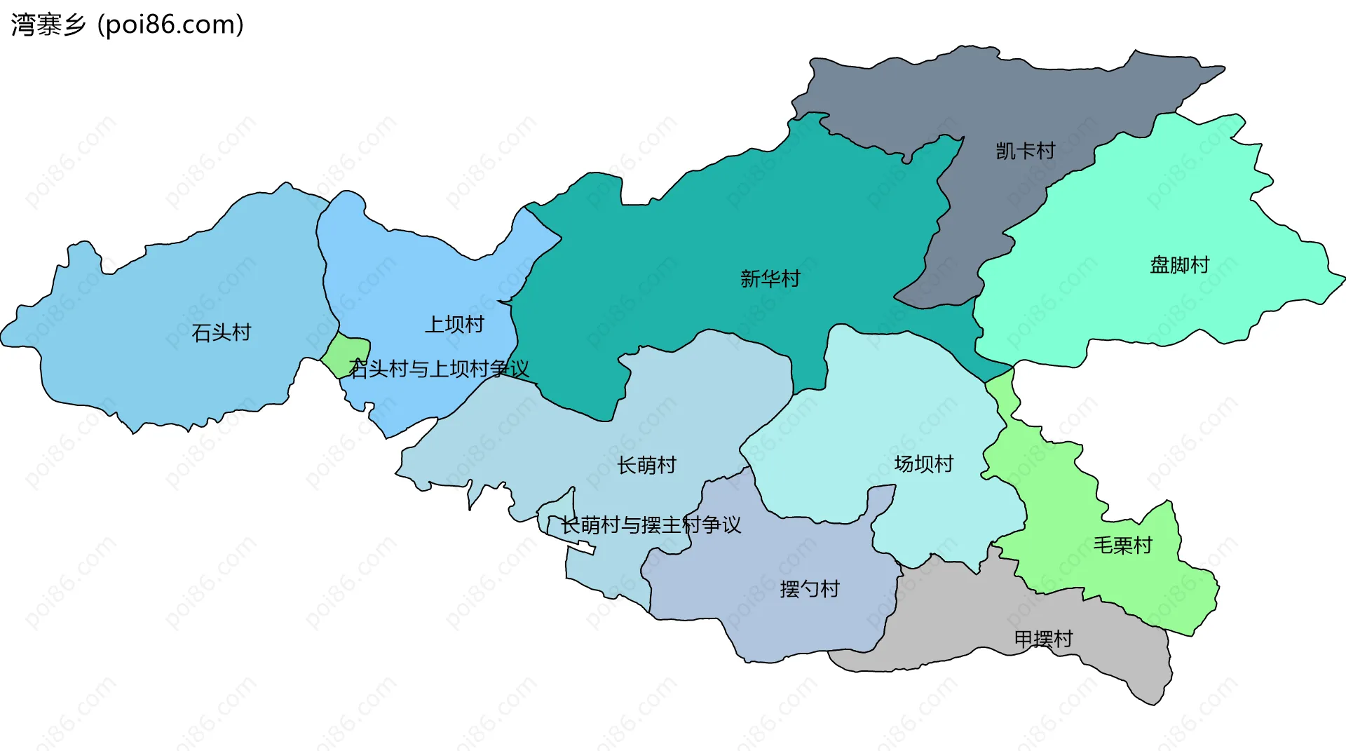 湾寨乡边界地图(五级行政区划)