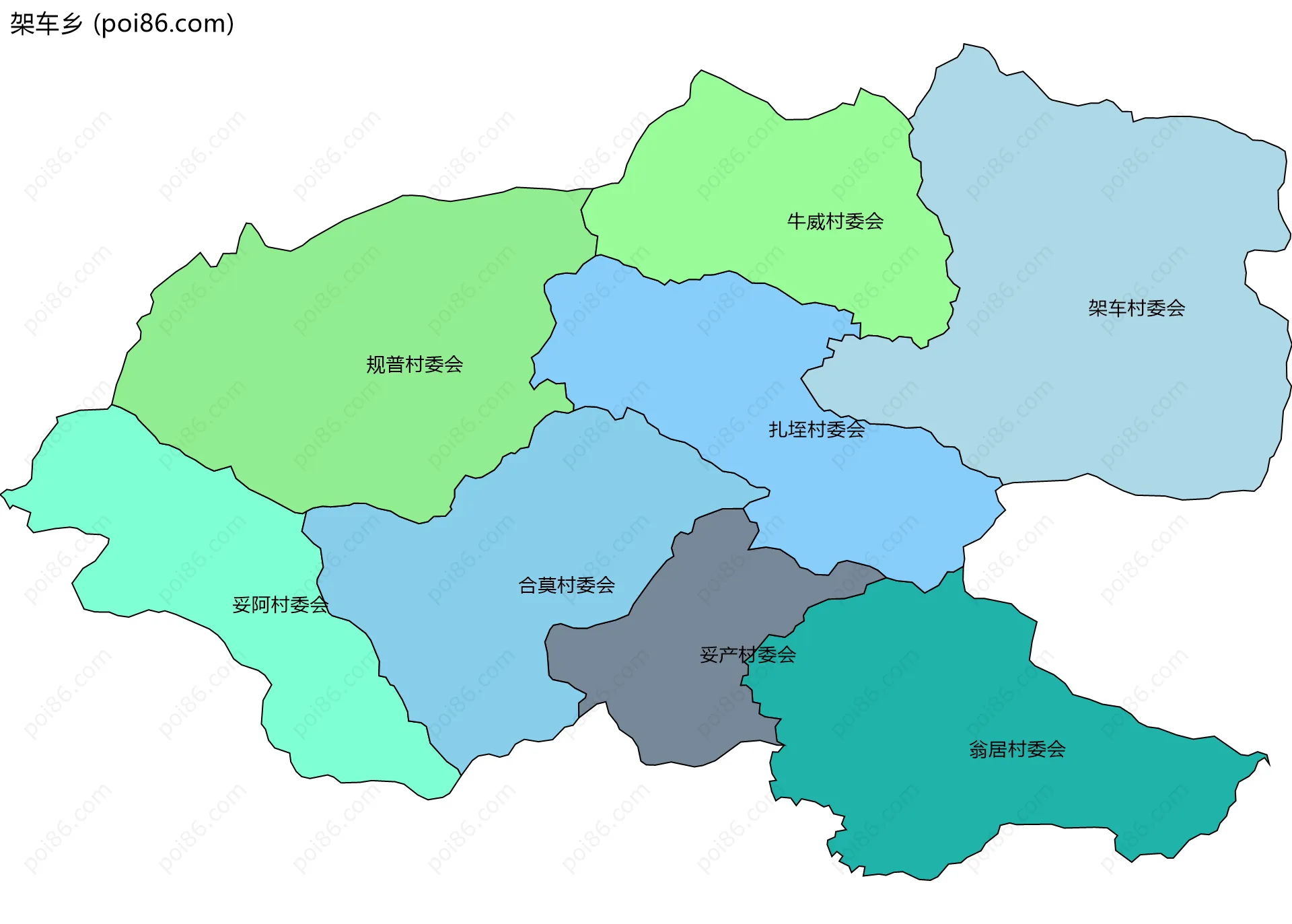 架车乡边界地图(五级行政区划)