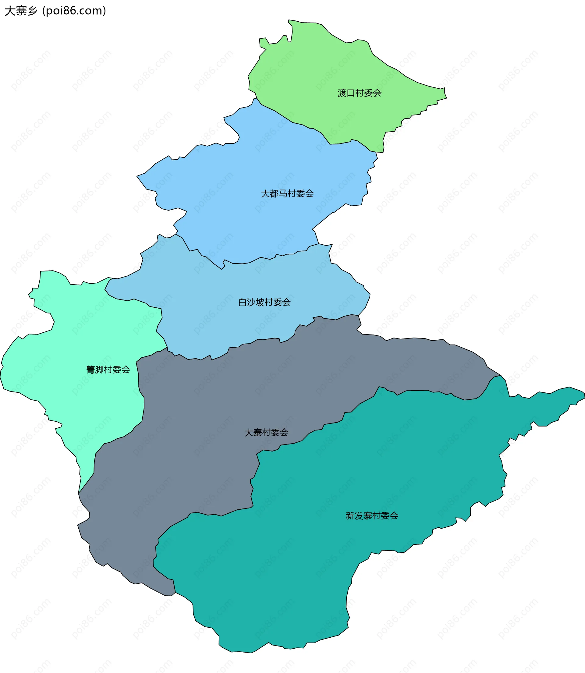 大寨乡边界地图(五级行政区划)