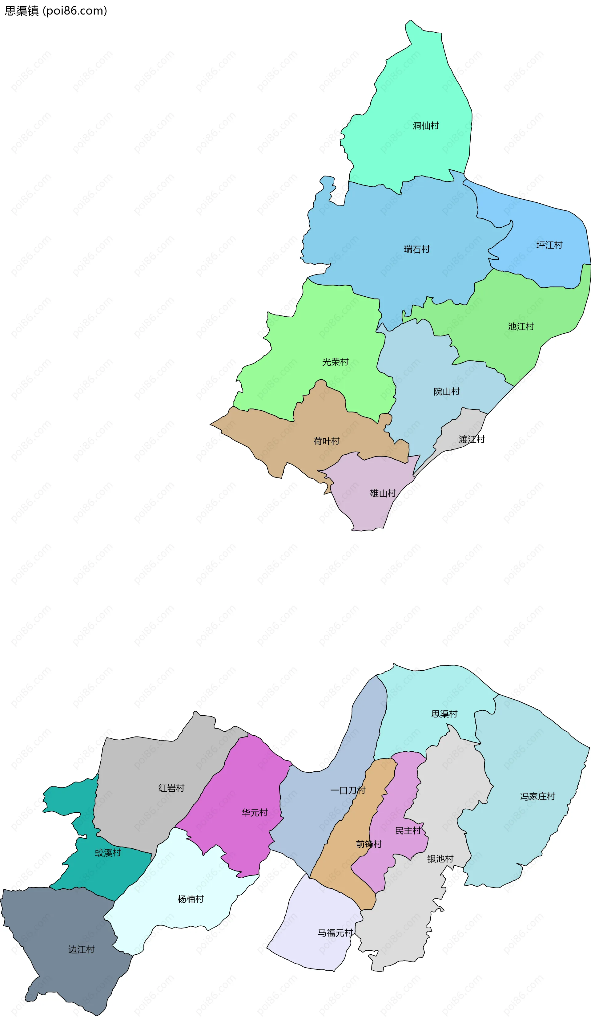 思渠镇边界地图(五级行政区划)