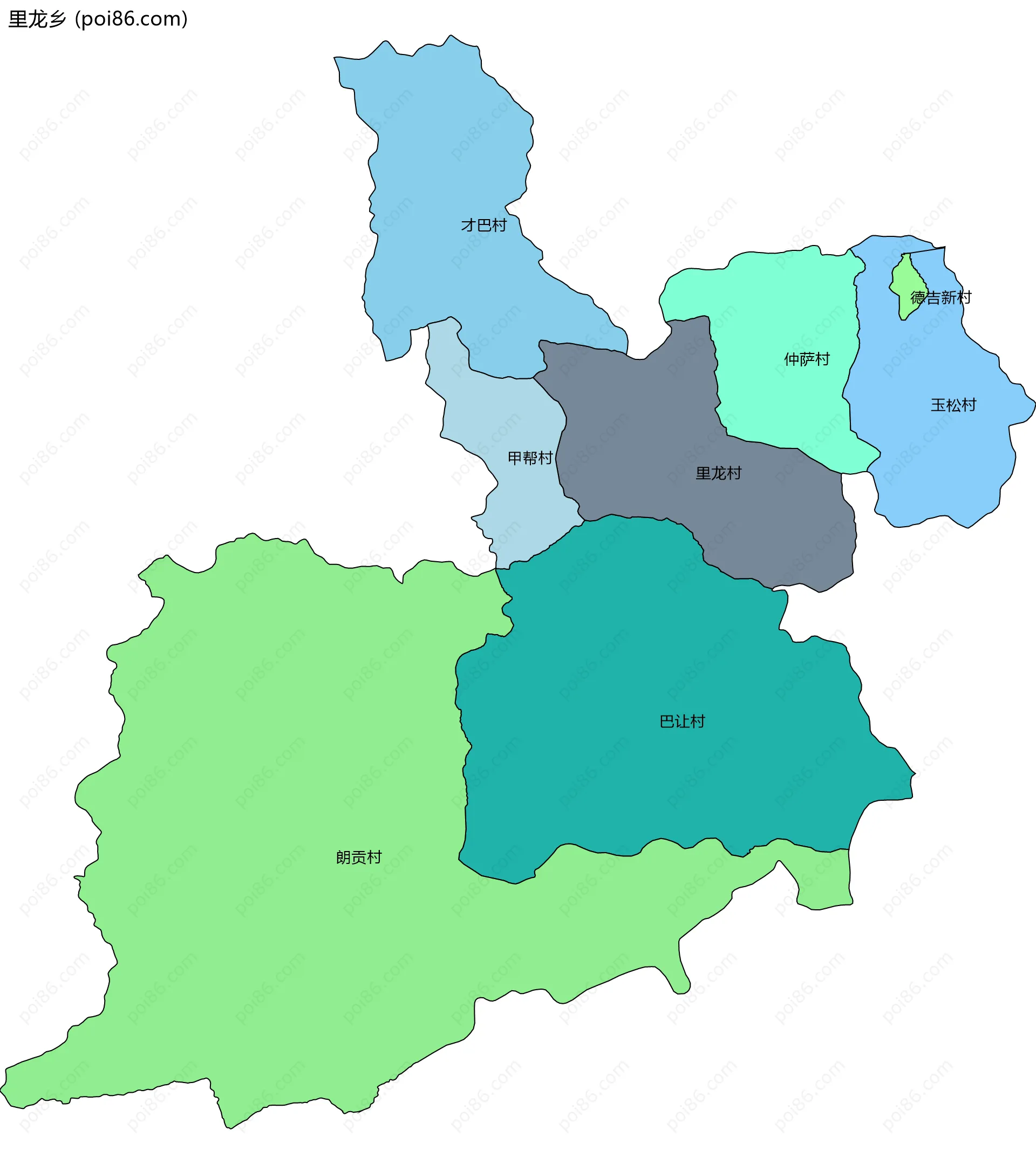 里龙乡边界地图(五级行政区划)