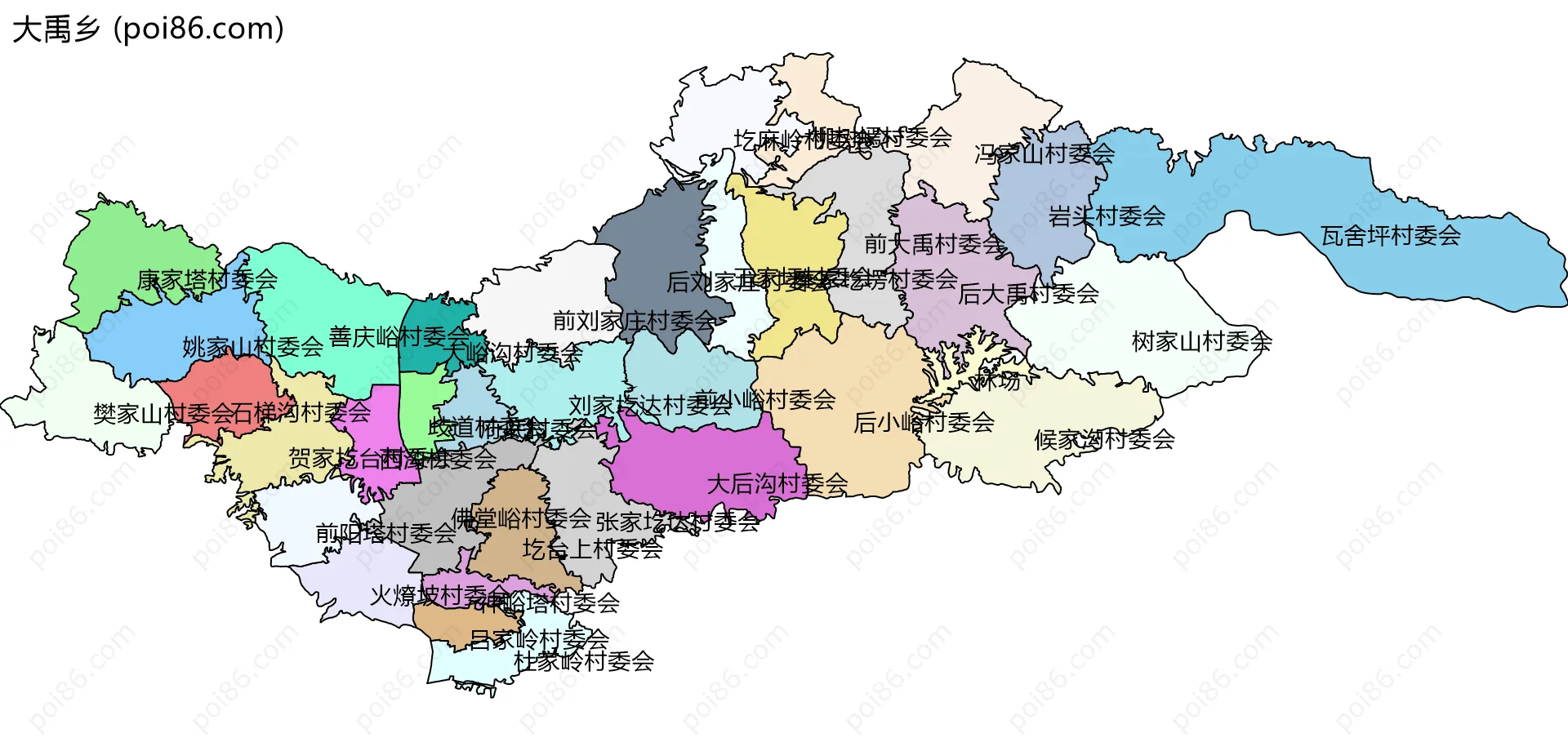 大禹乡边界地图(五级行政区划)