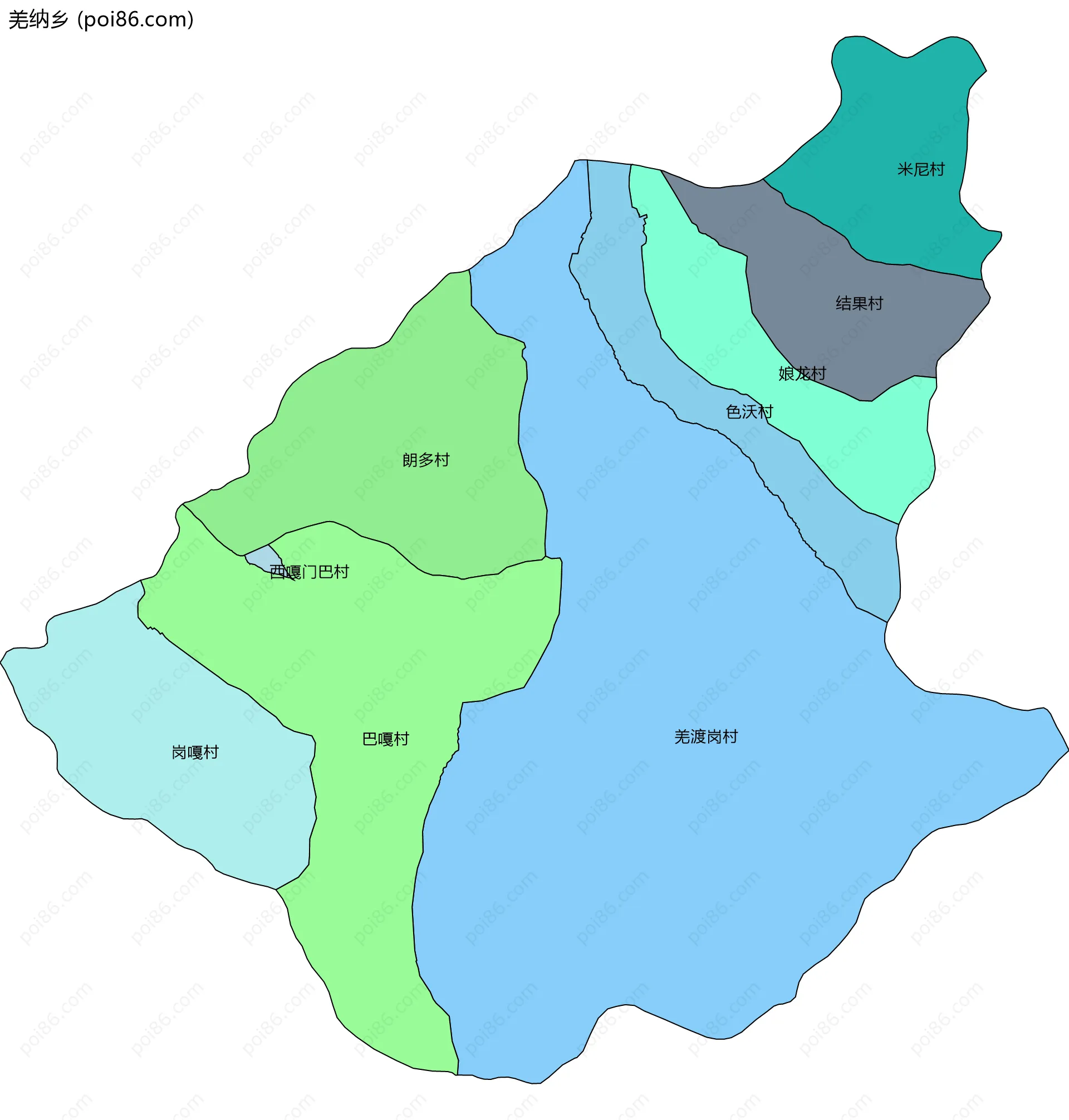羌纳乡边界地图(五级行政区划)