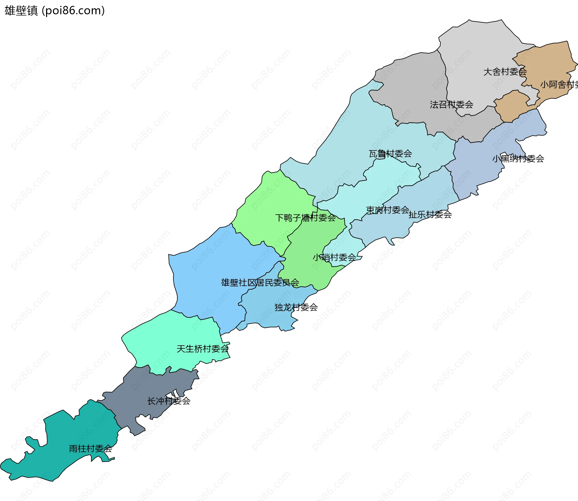 雄壁镇边界地图(五级行政区划)