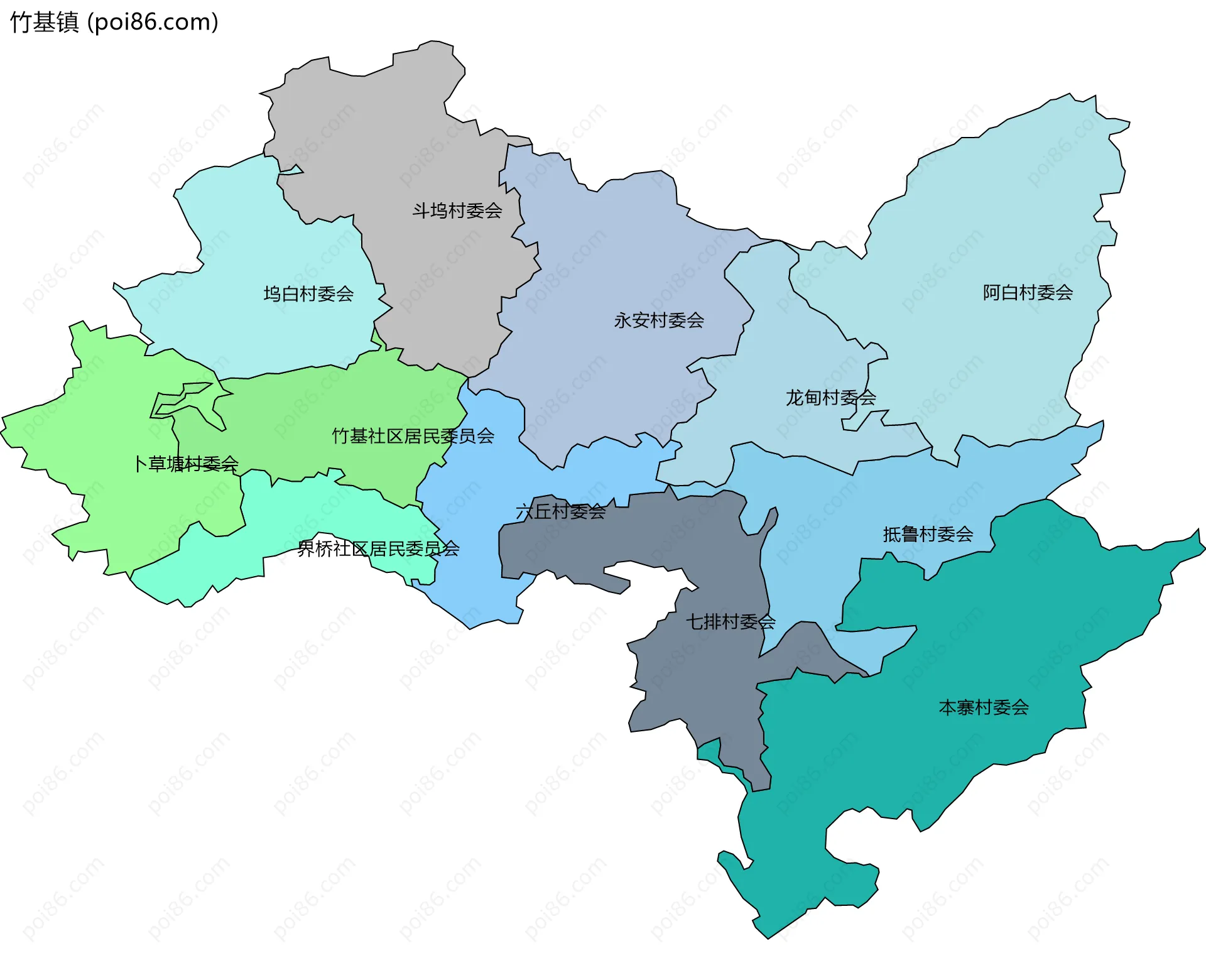 竹基镇边界地图(五级行政区划)
