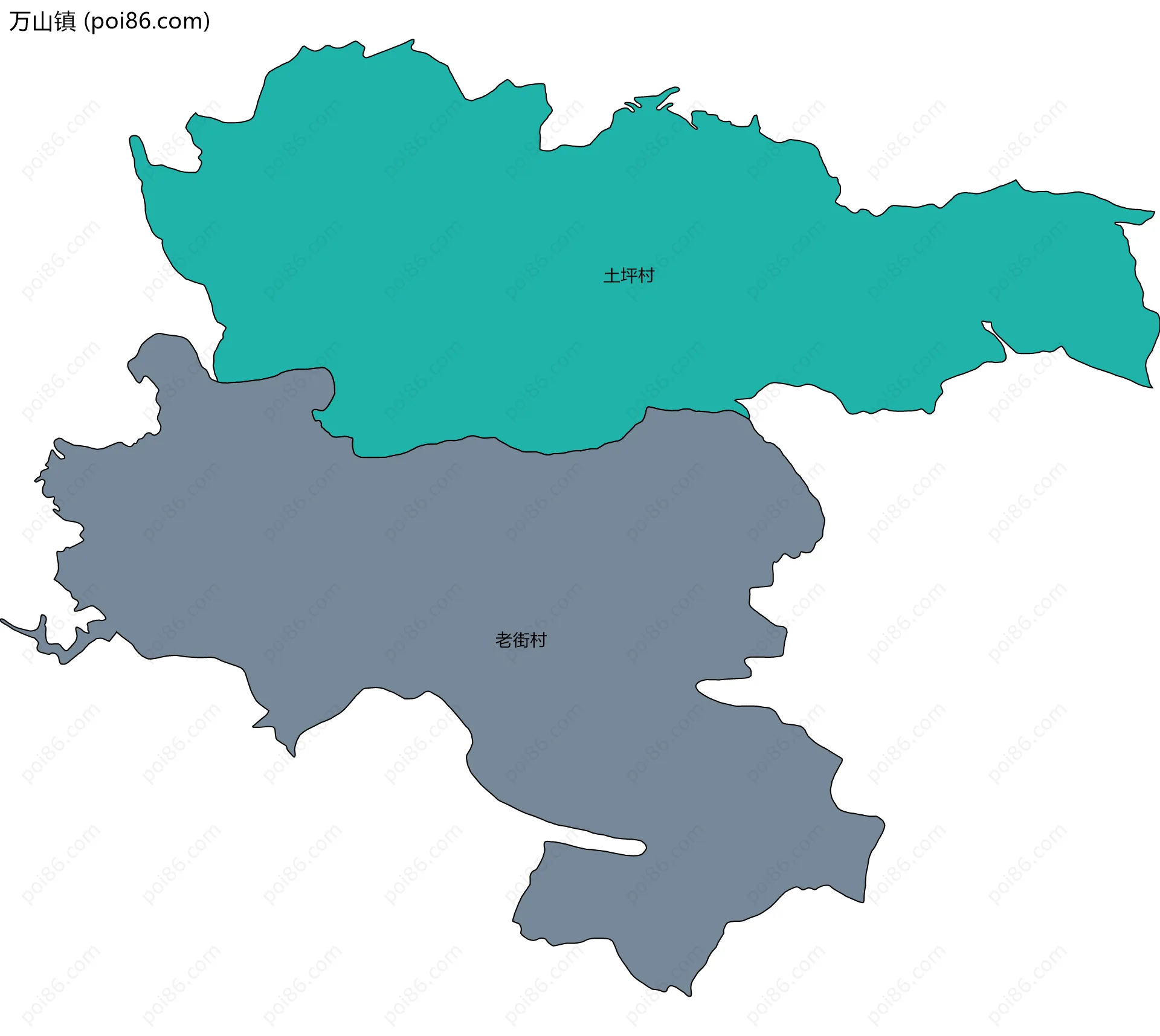 万山镇边界地图(五级行政区划)