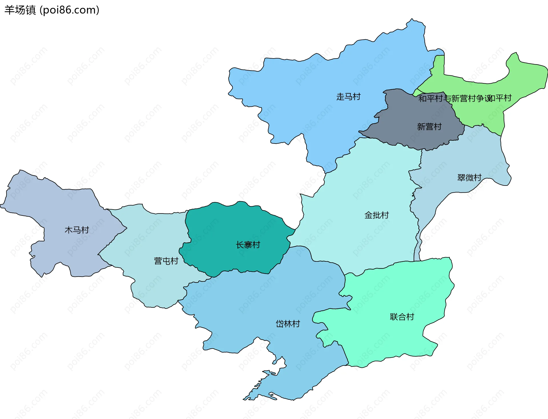 羊场镇边界地图(五级行政区划)