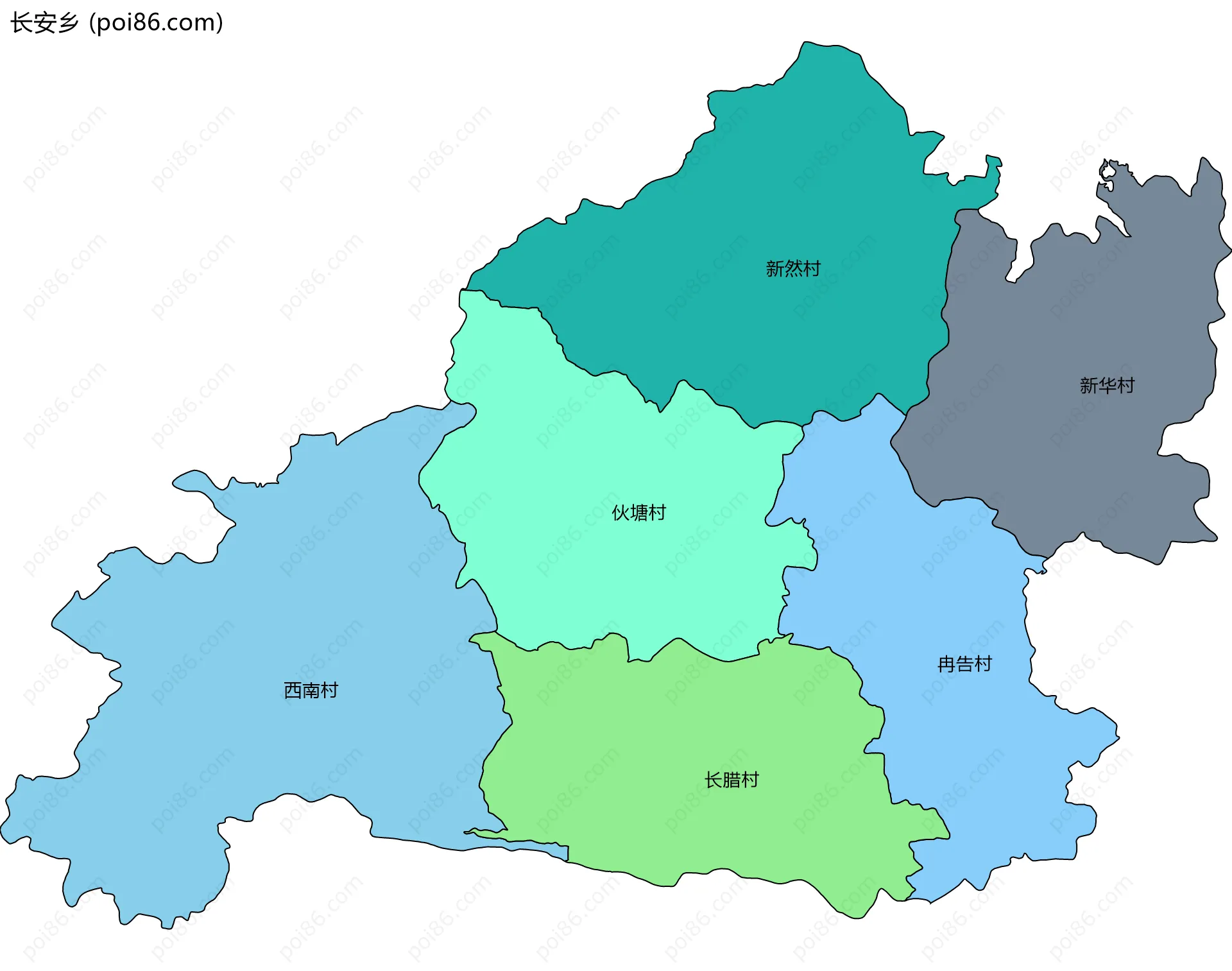 长安乡边界地图(五级行政区划)