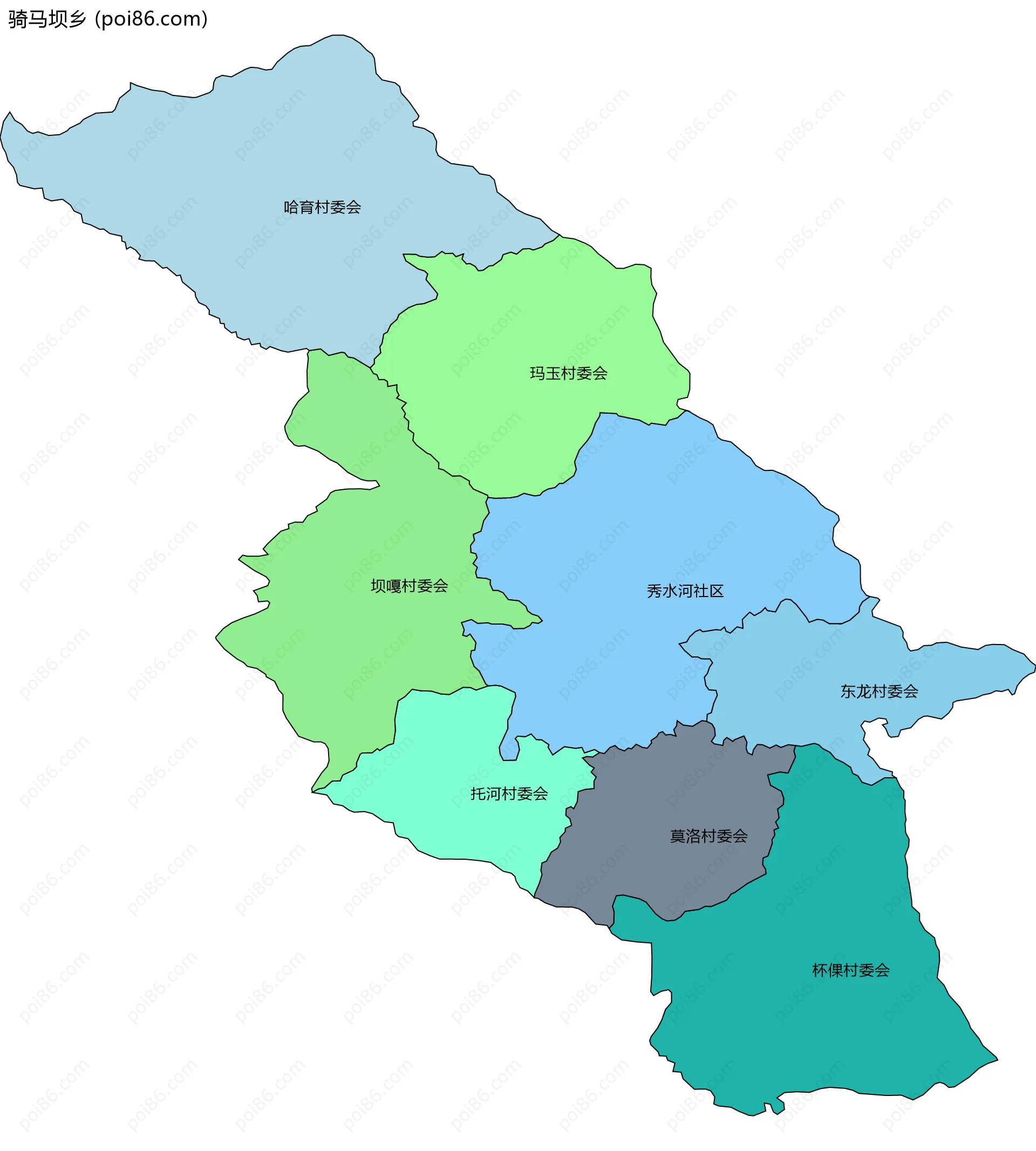 骑马坝乡边界地图(五级行政区划)