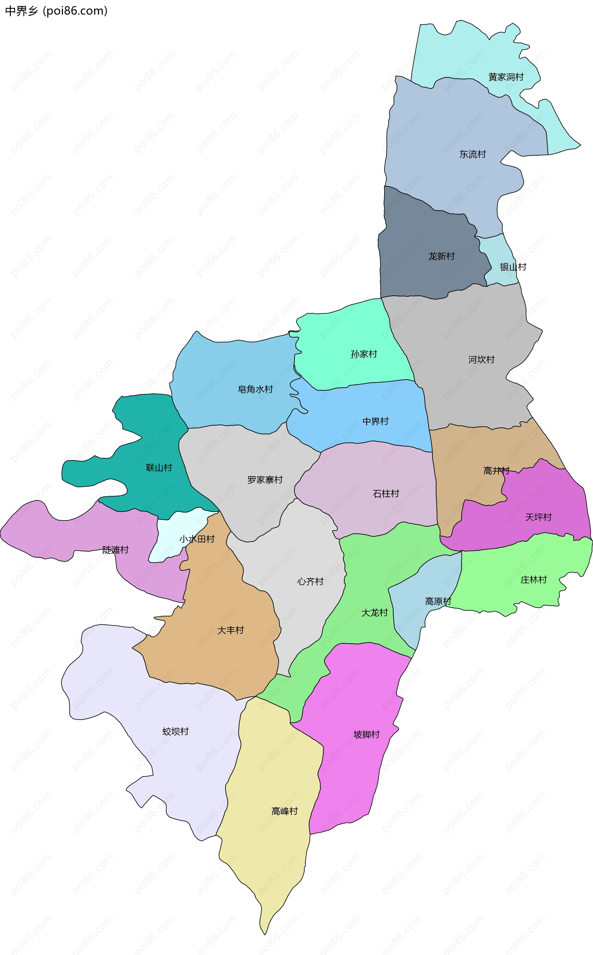 中界乡边界地图(五级行政区划)